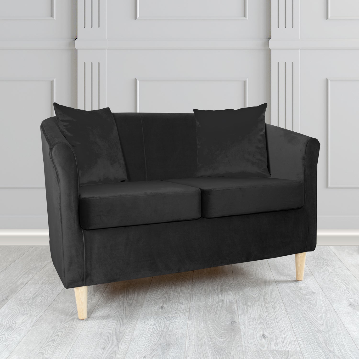 St Tropez Monaco Black Plush Velvet Fabric 2 Seater Tub Sofa (6606601453610)