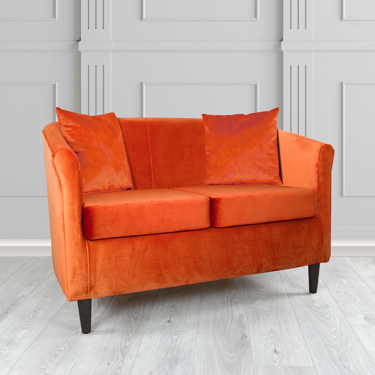 St Tropez Monaco Pumpkin Plush Velvet Fabric 2 Seater Tub Sofa with Scatter Cushions