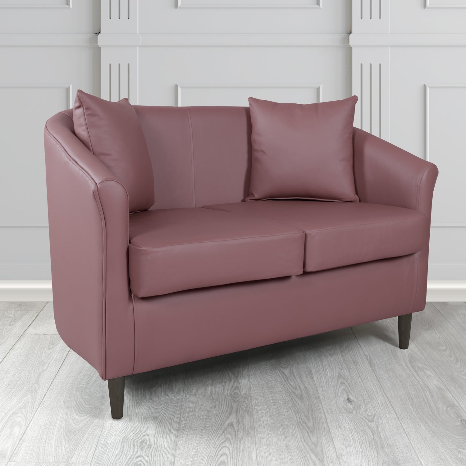 St Tropez Shelly Amethyst Crib 5 Genuine Leather 2 Seater Tub Sofa with Scatter Cushions - The Tub Chair Shop
