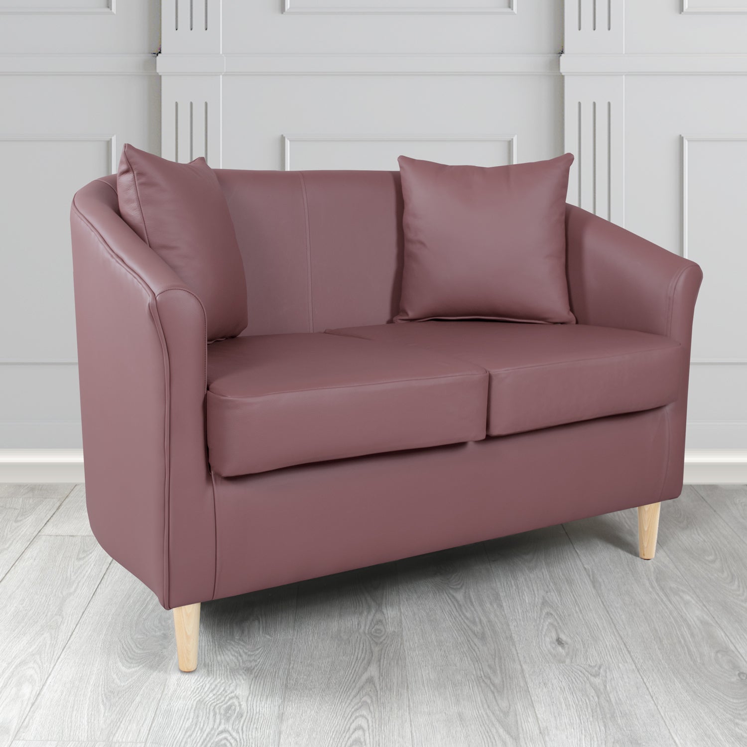 St Tropez Shelly Amethyst Crib 5 Genuine Leather 2 Seater Tub Sofa with Scatter Cushions - The Tub Chair Shop