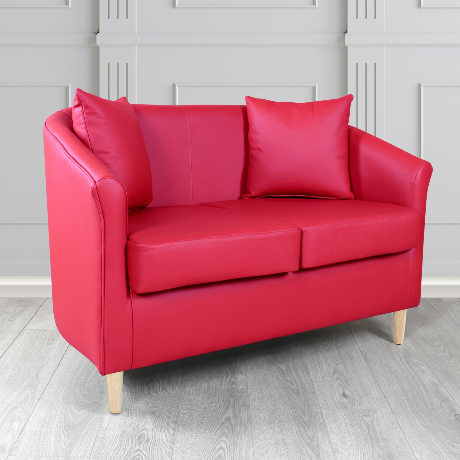 St Tropez Shelly Anemone Crib 5 Genuine Leather 2 Seater Tub Sofa with Scatter Cushions - The Tub Chair Shop