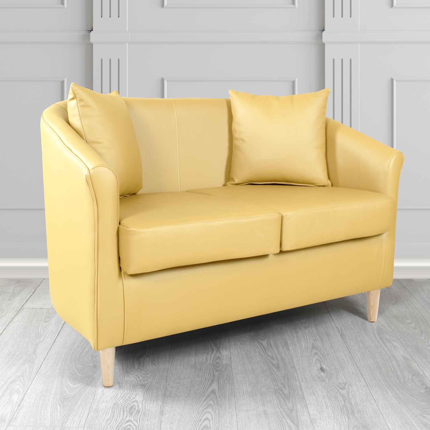 St Tropez Shelly Angel Crib 5 Genuine Leather 2 Seater Tub Sofa with Scatter Cushions - The Tub Chair Shop