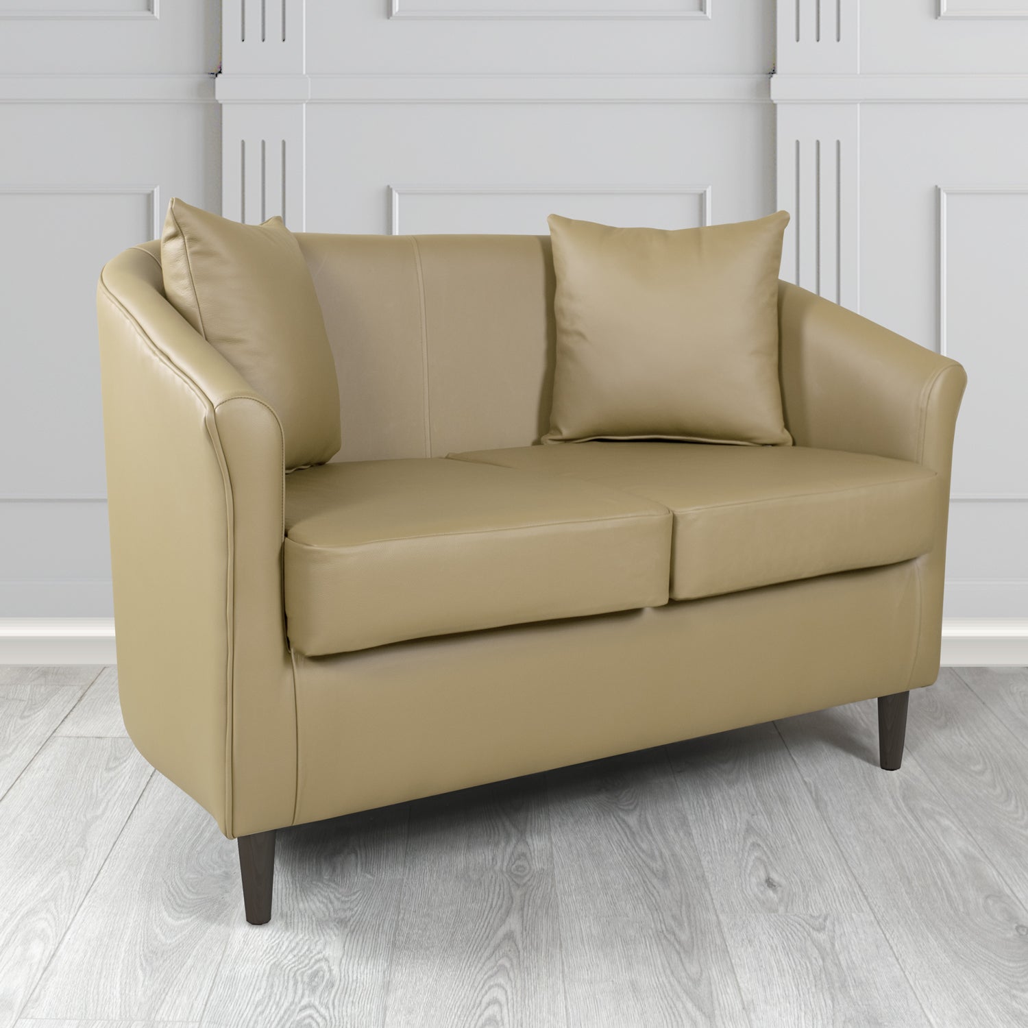 St Tropez Shelly Ash Crib 5 Genuine Leather 2 Seater Tub Sofa with Scatter Cushions - The Tub Chair Shop