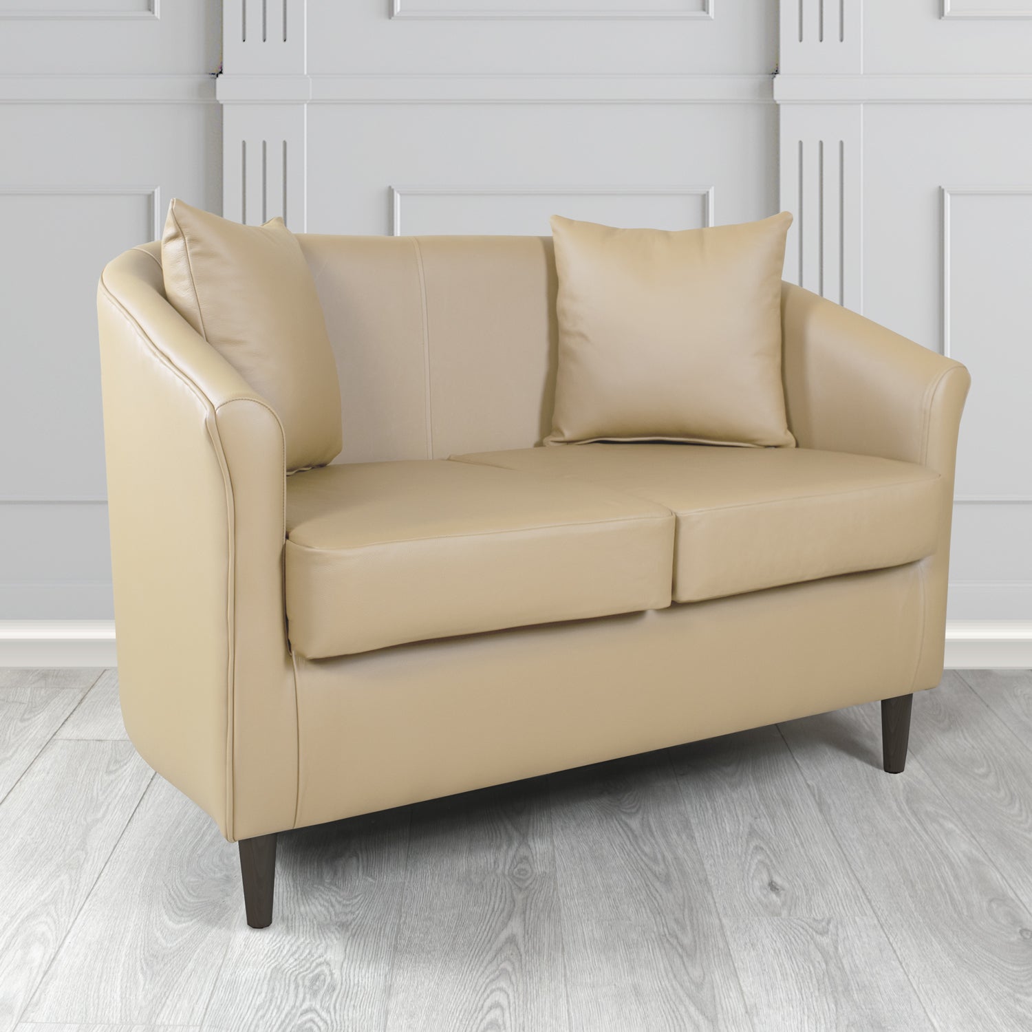 St Tropez Shelly Basket Crib 5 Genuine Leather 2 Seater Tub Sofa with Scatter Cushions - The Tub Chair Shop