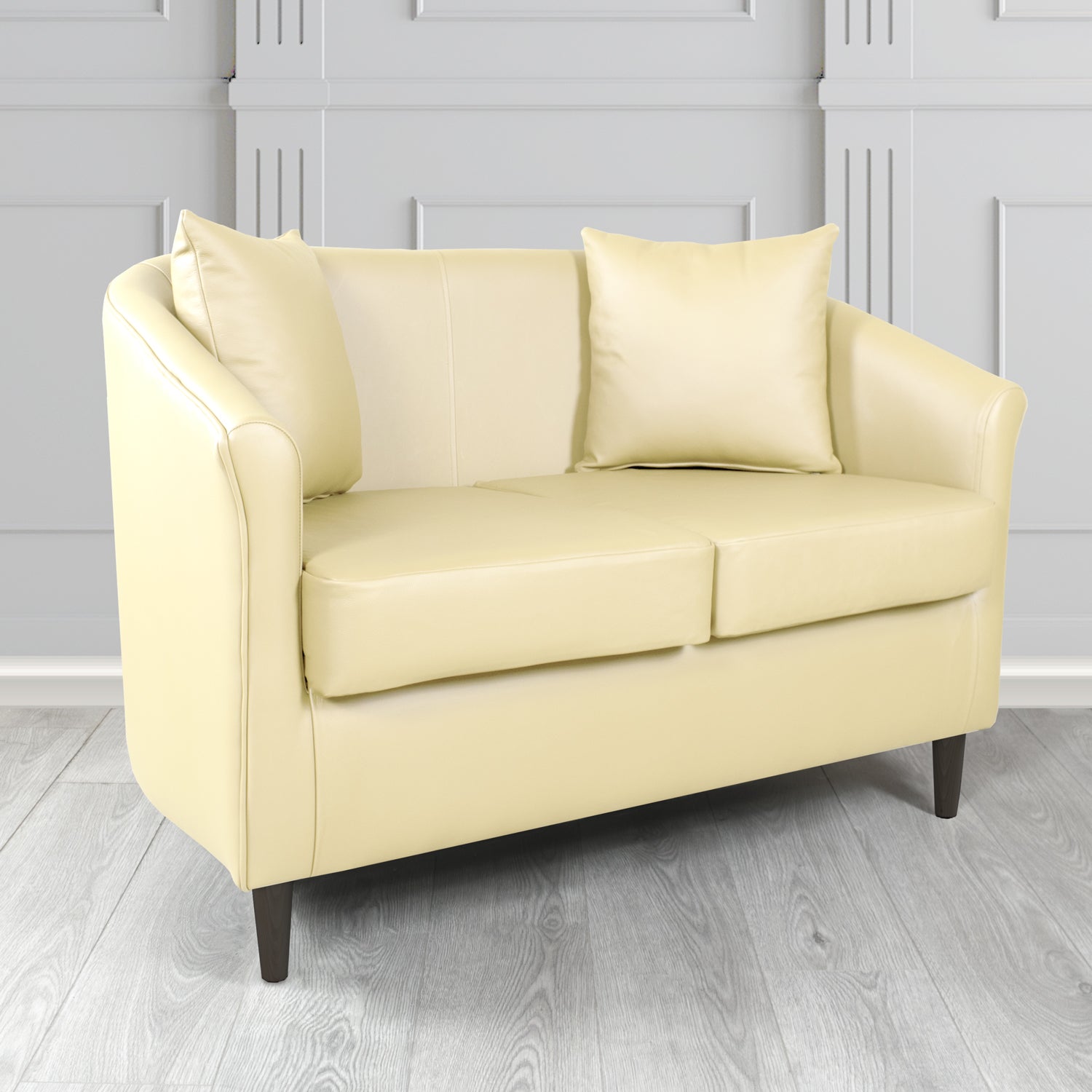 St Tropez Shelly Cream Crib 5 Genuine Leather 2 Seater Tub Sofa with Scatter Cushions - The Tub Chair Shop