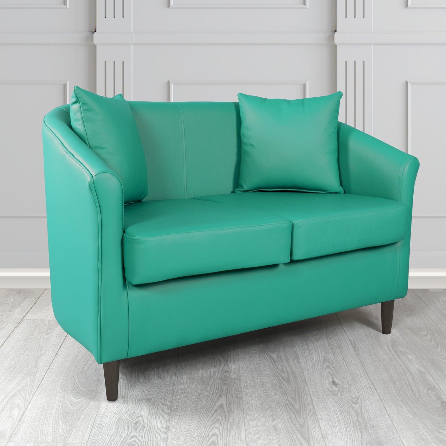 St Tropez Shelly Dark Teal Crib 5 Genuine Leather 2 Seater Tub Sofa with Scatter Cushions - The Tub Chair Shop
