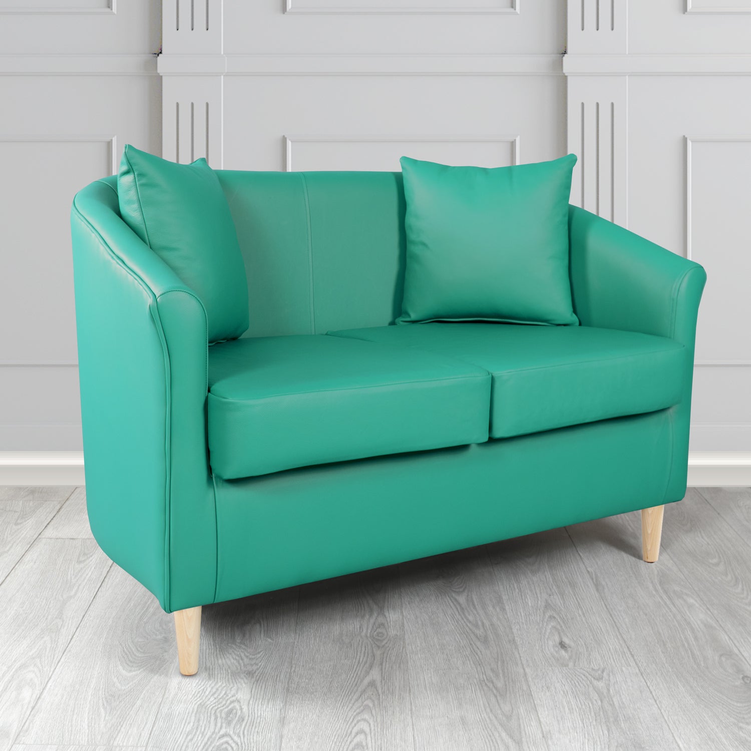 St Tropez Shelly Dark Teal Crib 5 Genuine Leather 2 Seater Tub Sofa with Scatter Cushions - The Tub Chair Shop