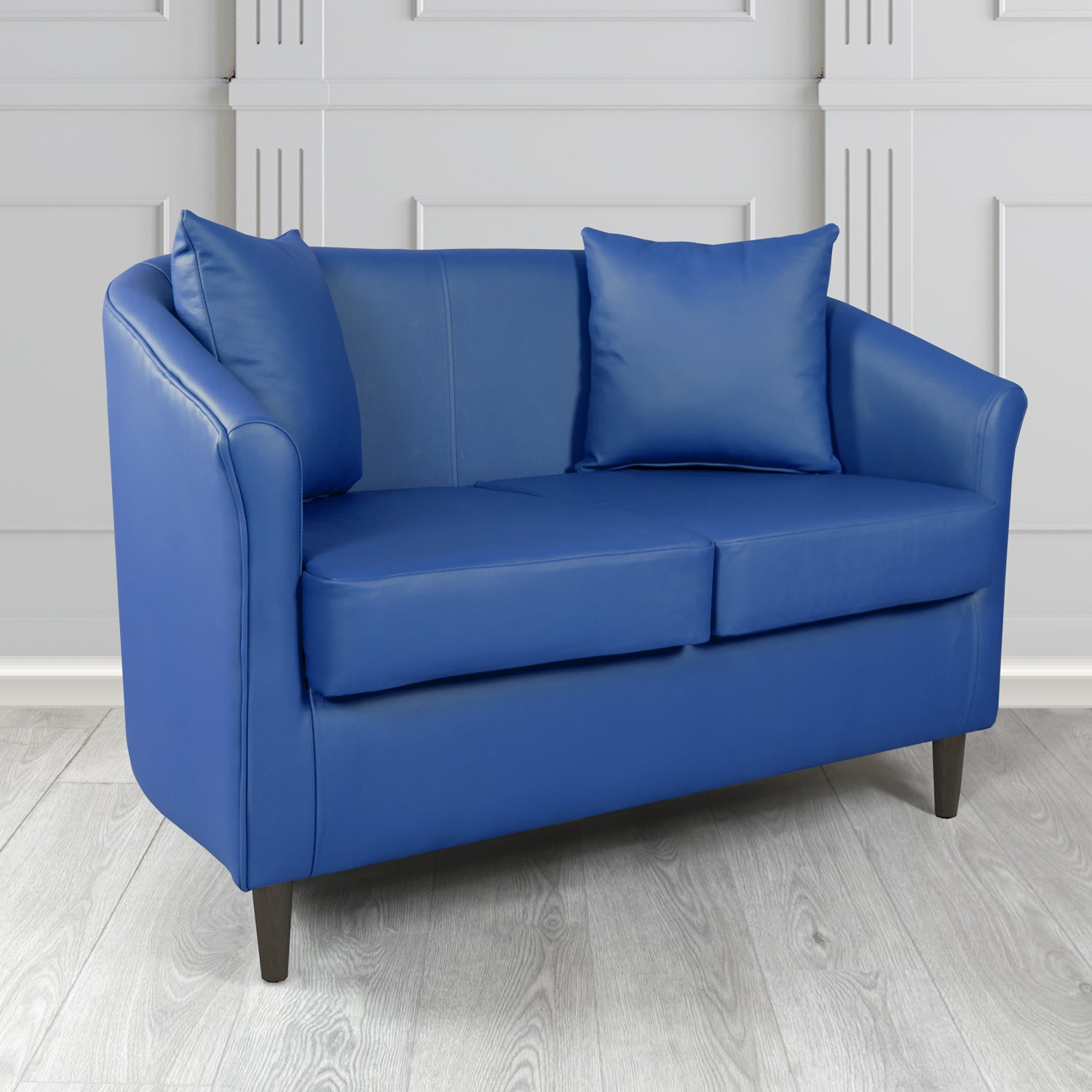 St Tropez Shelly Deep Ultramarine Crib 5 Genuine Leather 2 Seater Tub Sofa with Scatter Cushions - The Tub Chair Shop