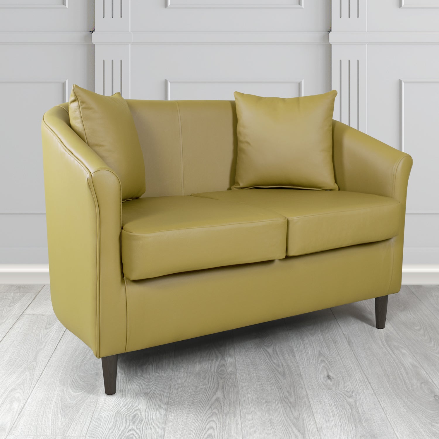 St Tropez Shelly Golders Green Crib 5 Genuine Leather 2 Seater Tub Sofa with Scatter Cushions - The Tub Chair Shop