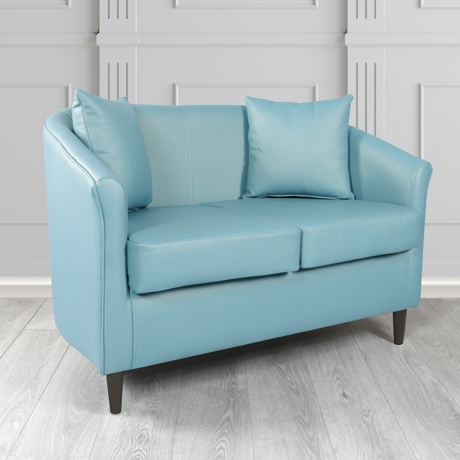 St Tropez Shelly Haze Crib 5 Genuine Leather 2 Seater Tub Sofa with Scatter Cushions - The Tub Chair Shop