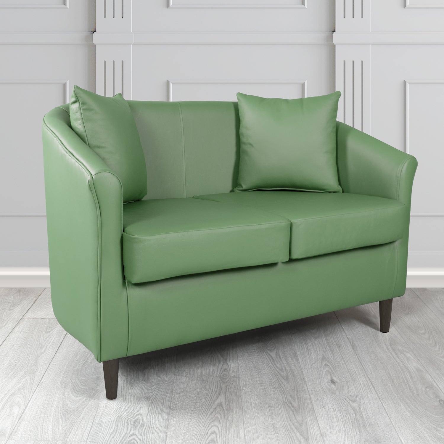 St Tropez Shelly Lichen Crib 5 Genuine Leather 2 Seater Tub Sofa with Scatter Cushions - The Tub Chair Shop