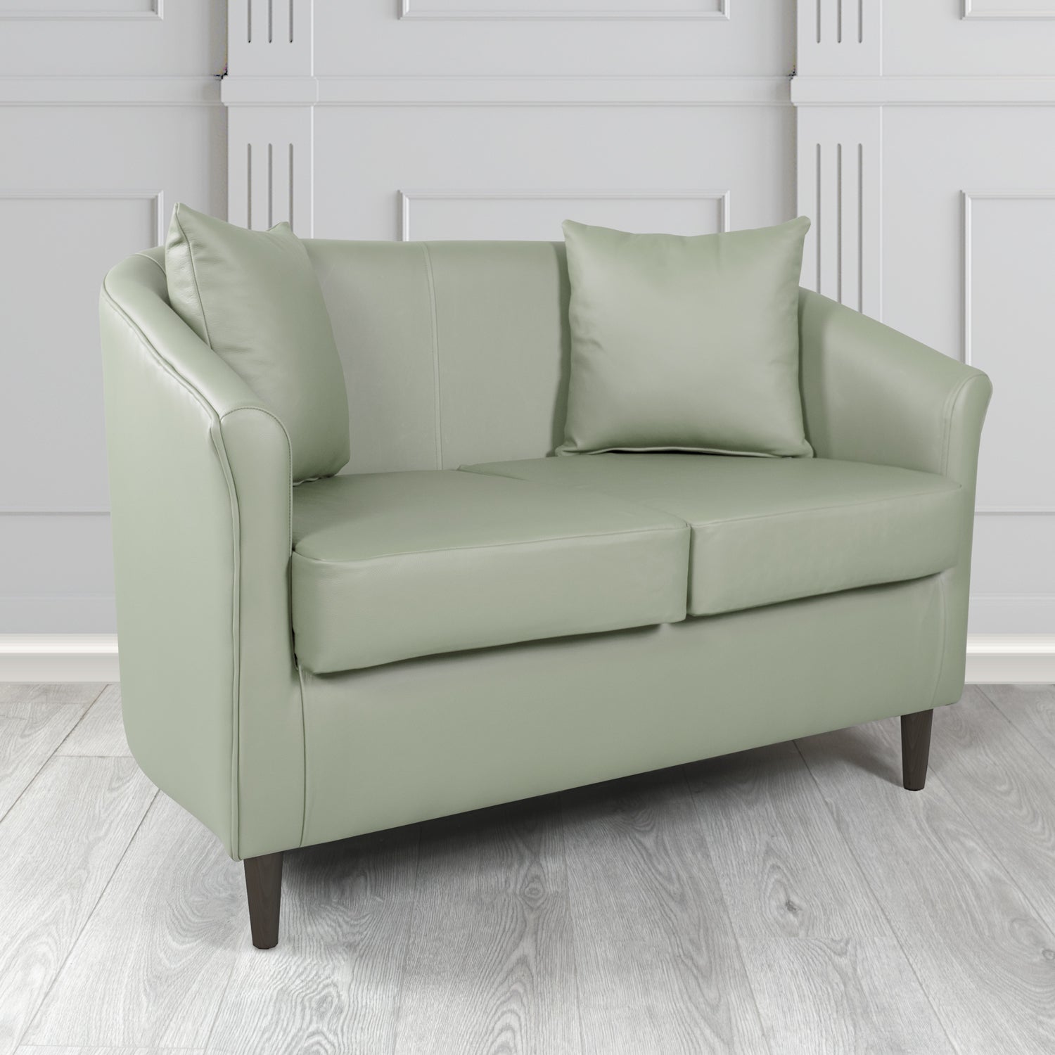 St Tropez Shelly Moon Mist Crib 5 Genuine Leather 2 Seater Tub Sofa with Scatter Cushions - The Tub Chair Shop