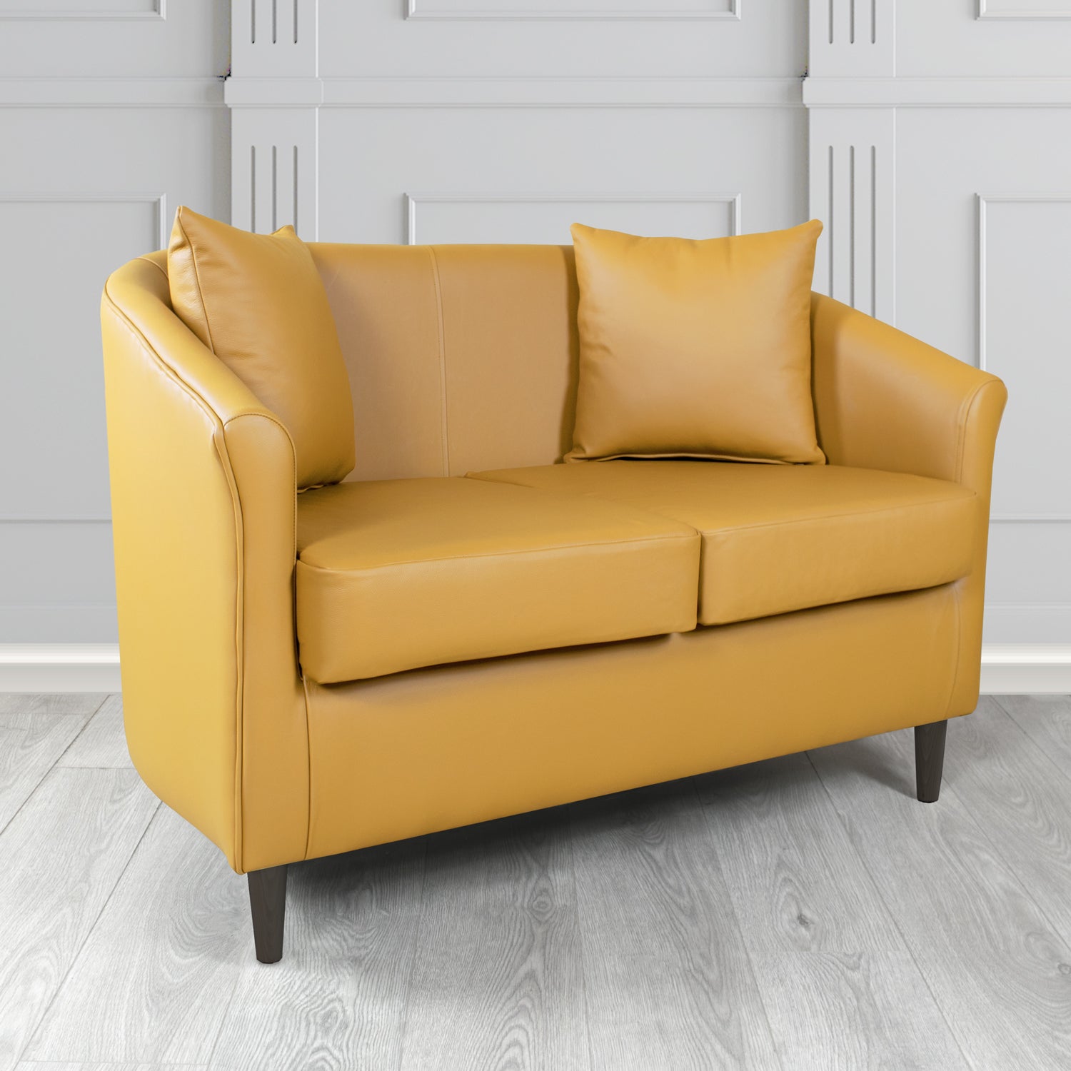 St Tropez Shelly Parchment Crib 5 Genuine Leather 2 Seater Tub Sofa with Scatter Cushions - The Tub Chair Shop
