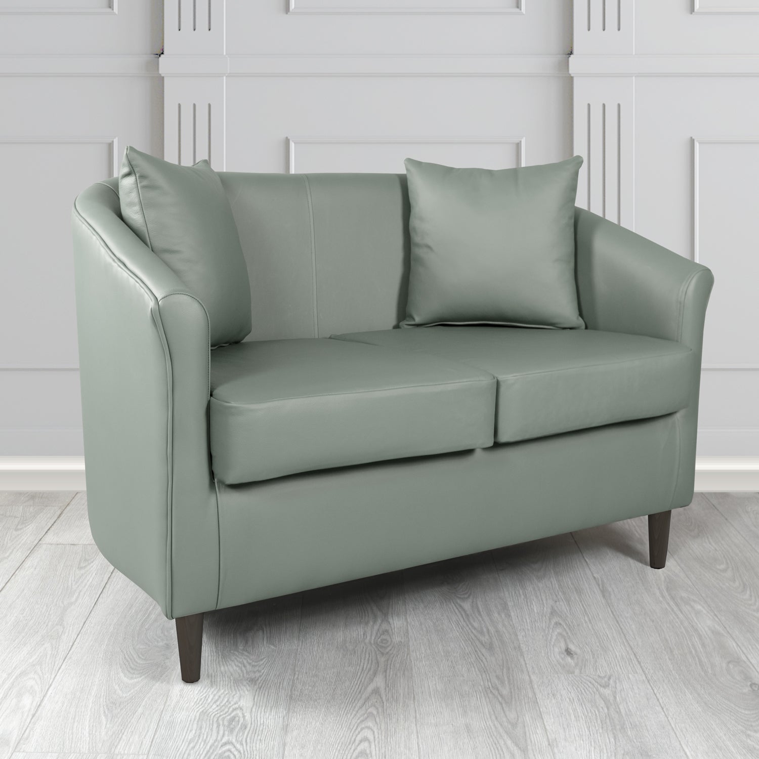 St Tropez Shelly Piping Crib 5 Genuine Leather 2 Seater Tub Sofa with Scatter Cushions - The Tub Chair Shop