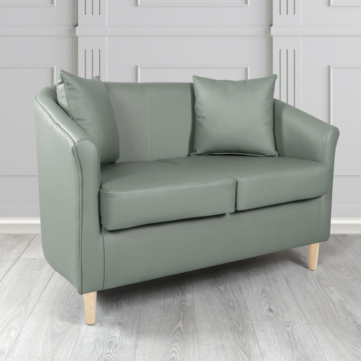 St Tropez Shelly Piping Crib 5 Genuine Leather 2 Seater Tub Sofa with Scatter Cushions - The Tub Chair Shop