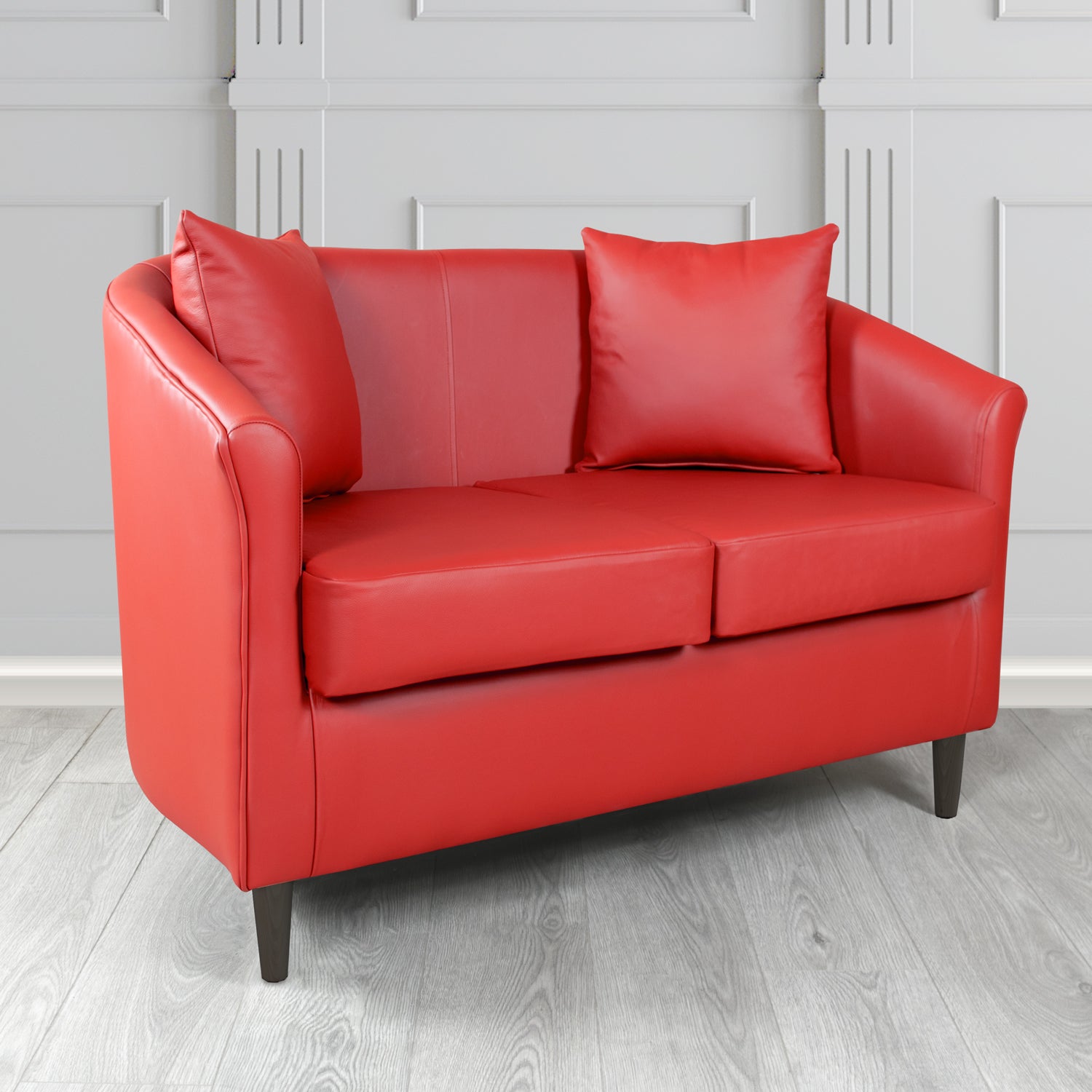 St Tropez Shelly Poppy Crib 5 Genuine Leather 2 Seater Tub Sofa with Scatter Cushions - The Tub Chair Shop