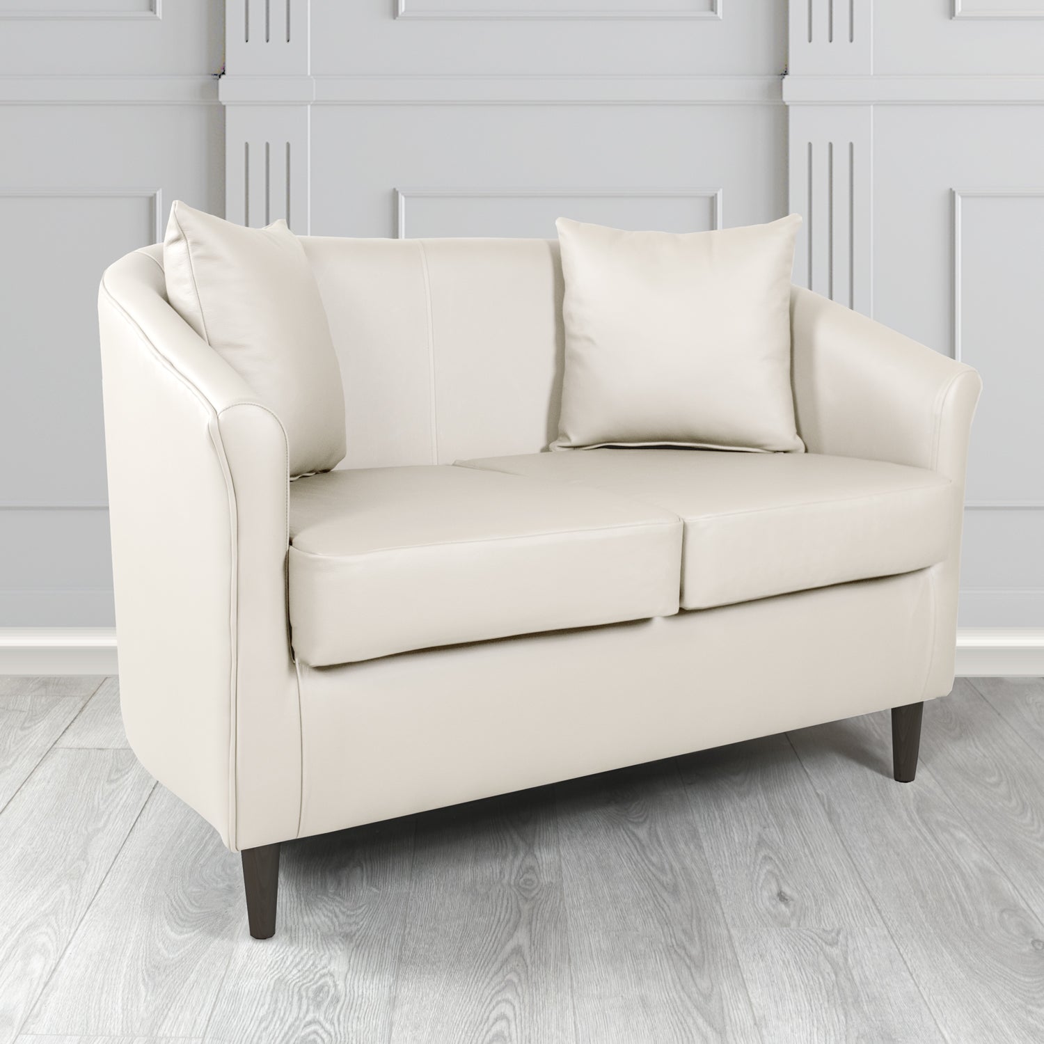 St Tropez Shelly White Crib 5 Genuine Leather 2 Seater Tub Sofa with Scatter Cushions - The Tub Chair Shop