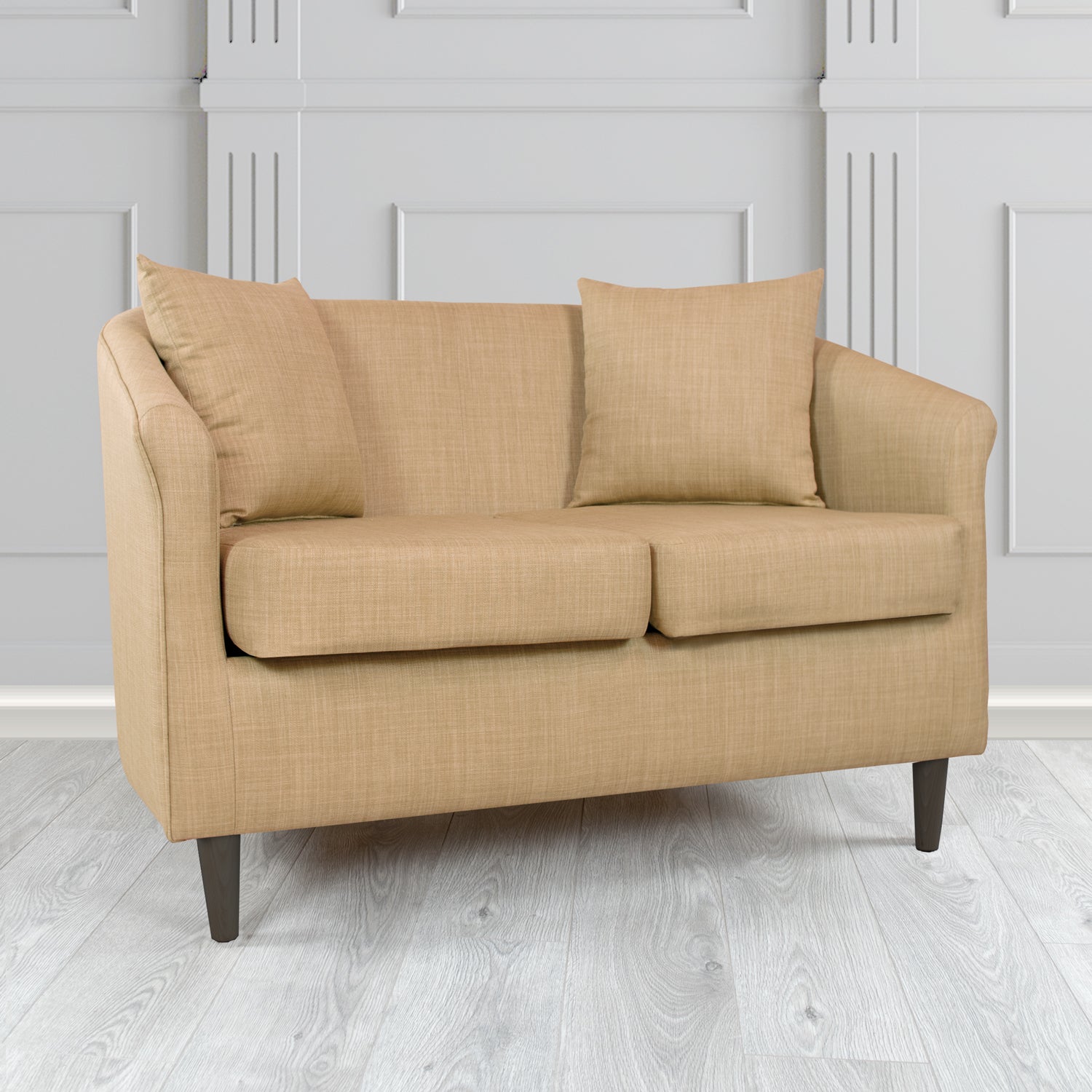 St Tropez Charles Honey Plain Linen Fabric 2 Seater Tub Sofa with Scatter Cushions - The Tub Chair Shop