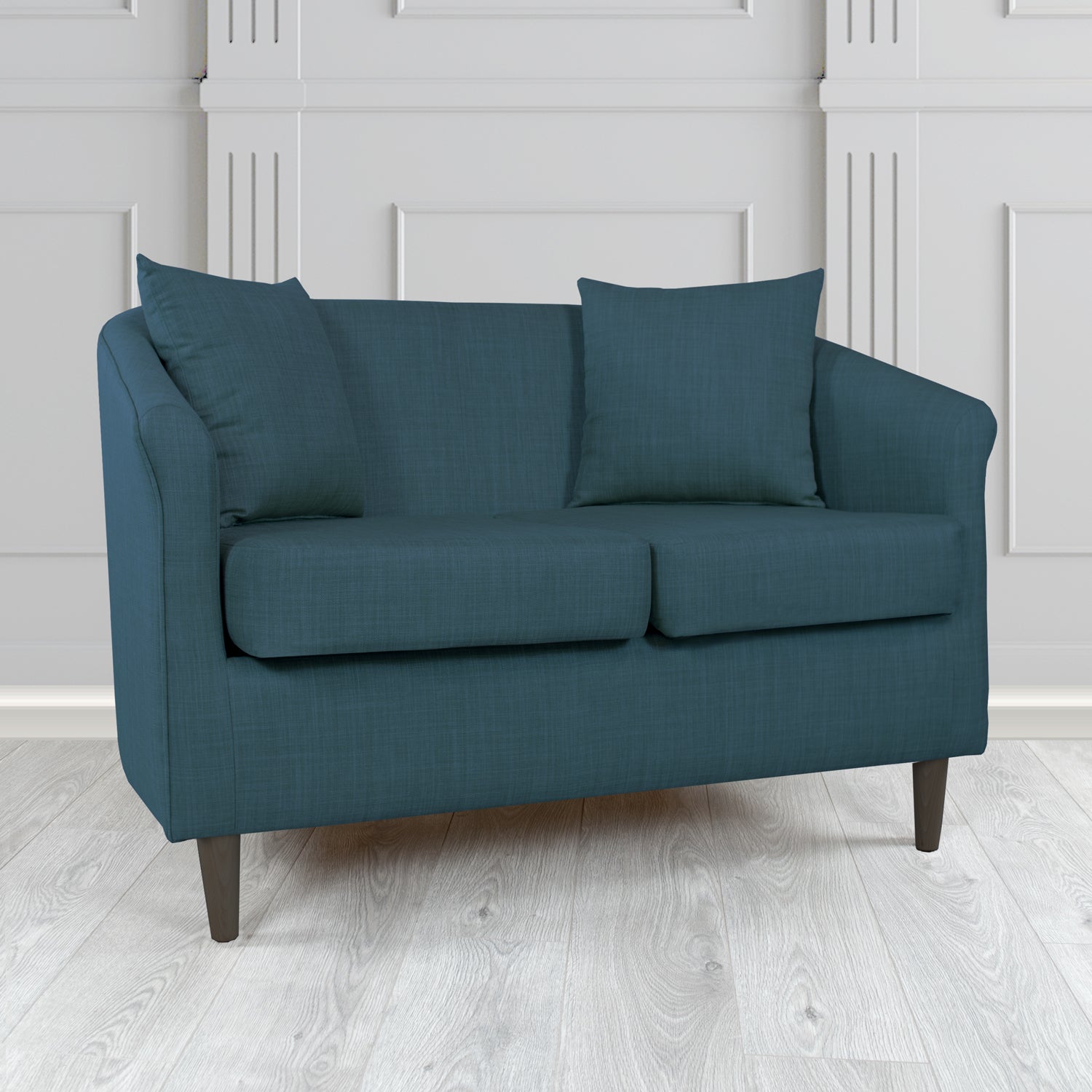 St Tropez Charles Midnight Plain Linen Fabric 2 Seater Tub Sofa with Scatter Cushions - The Tub Chair Shop