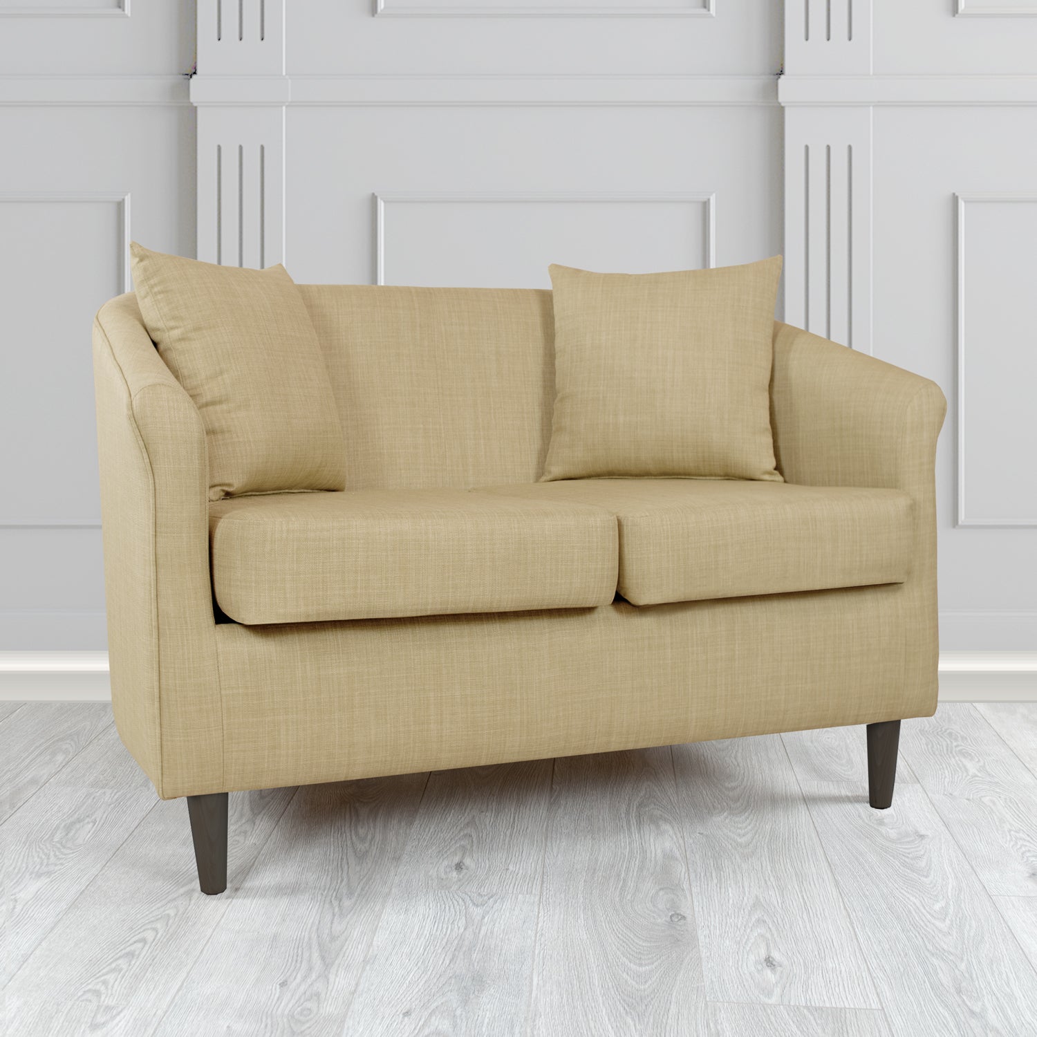 St Tropez Charles Mink Plain Linen Fabric 2 Seater Tub Sofa with Scatter Cushions - The Tub Chair Shop