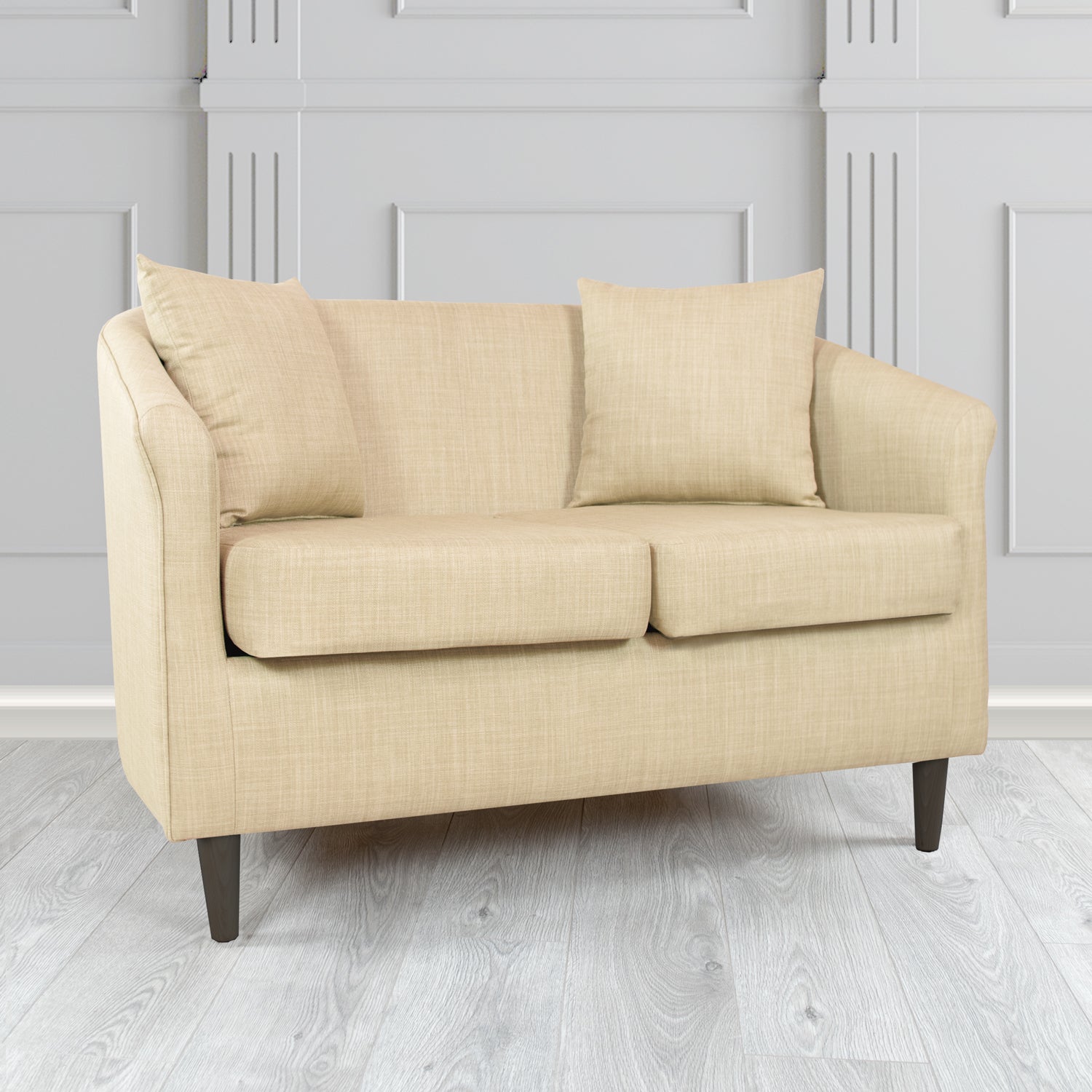 St Tropez Charles Pearl Plain Linen Fabric 2 Seater Tub Sofa with Scatter Cushions - The Tub Chair Shop