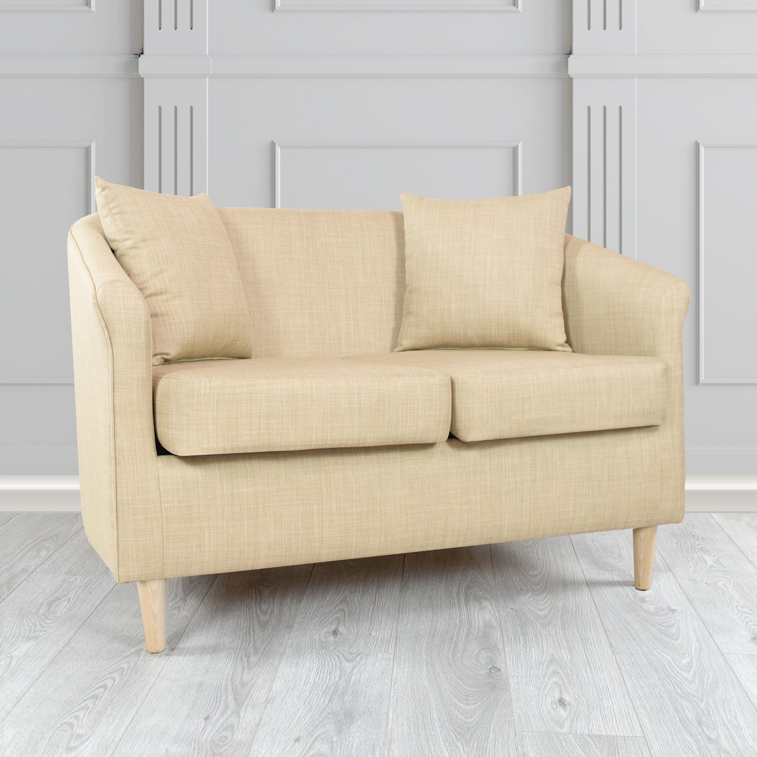 St Tropez Charles Pearl Plain Linen Fabric 2 Seater Tub Sofa with Scatter Cushions - The Tub Chair Shop