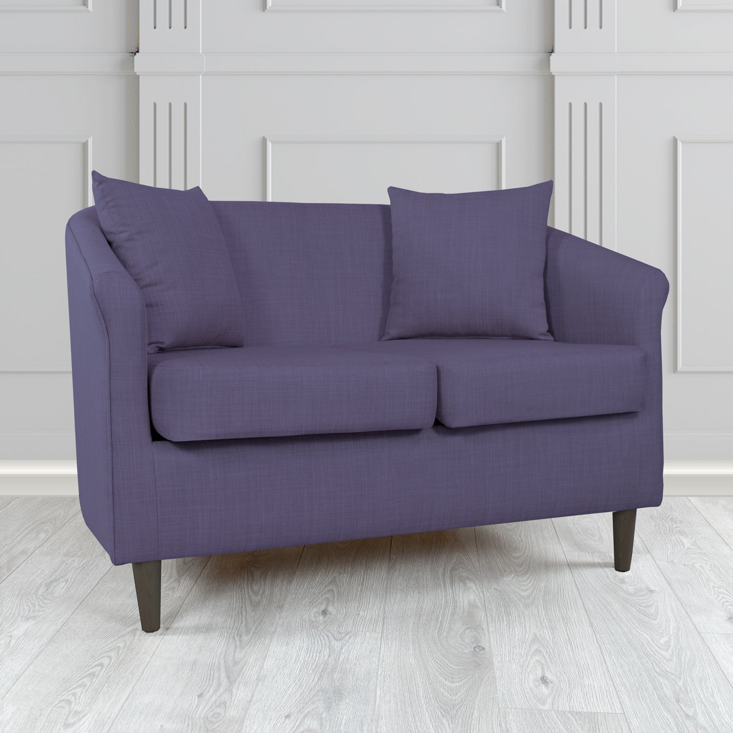 St Tropez Charles Purple Plain Linen Fabric 2 Seater Tub Sofa with Scatter Cushions - The Tub Chair Shop