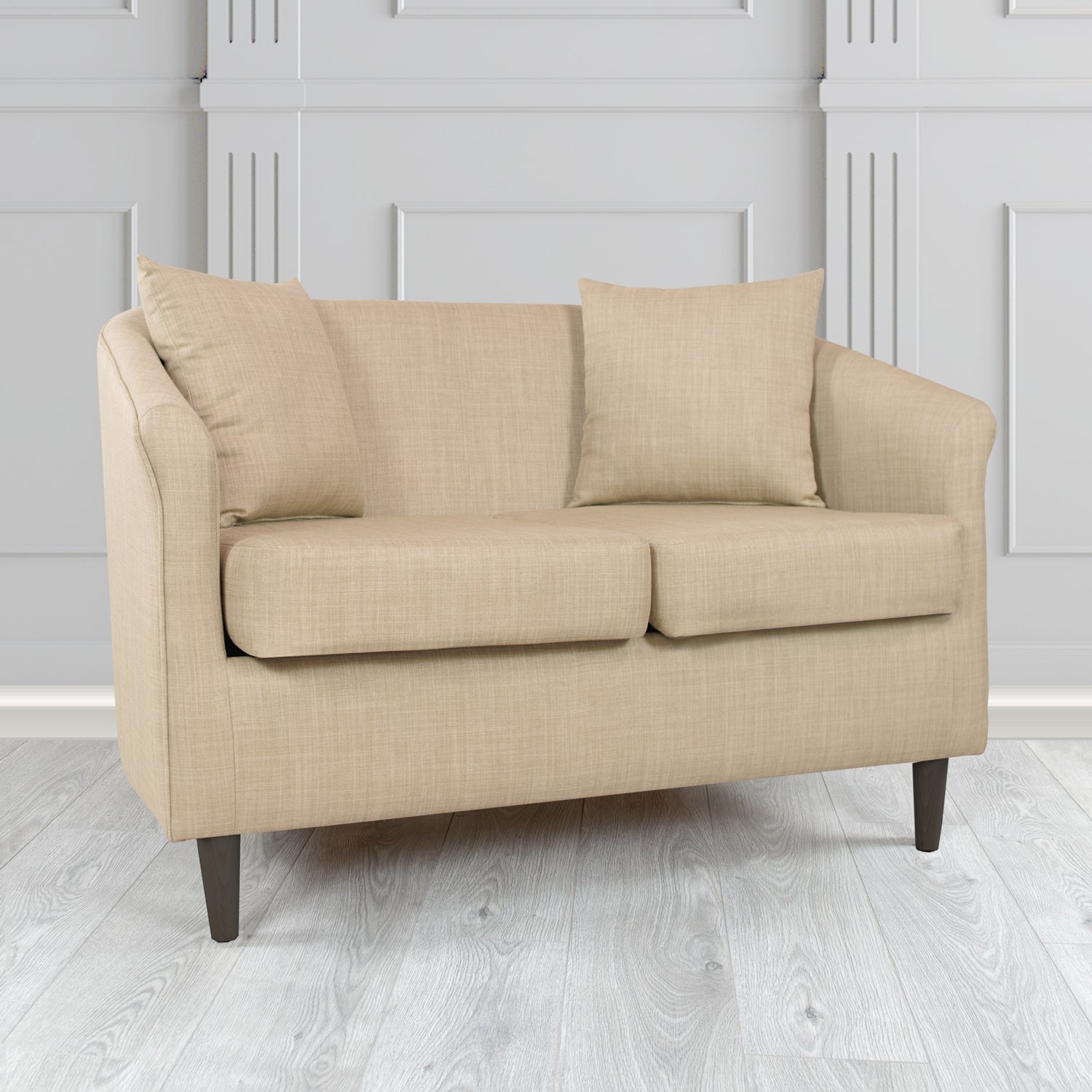 St Tropez Charles Sand Plain Linen Fabric 2 Seater Tub Sofa with Scatter Cushions - The Tub Chair Shop