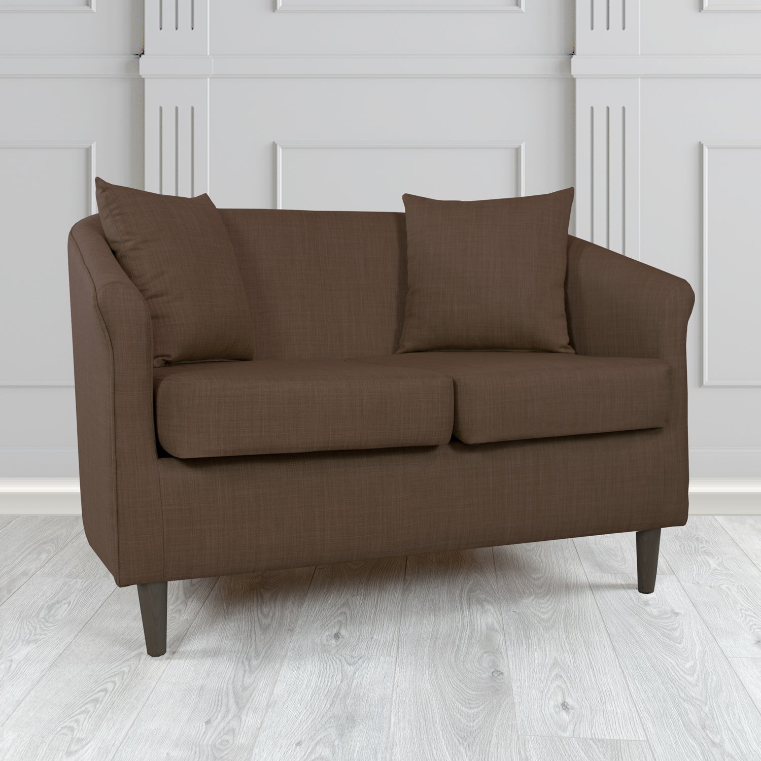 St Tropez Charles Sandalwood Plain Linen Fabric 2 Seater Tub Sofa with Scatter Cushions - The Tub Chair Shop