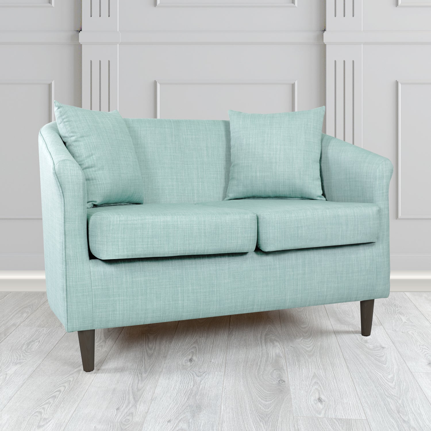 St Tropez Charles Sky Plain Linen Fabric 2 Seater Tub Sofa with Scatter Cushions - The Tub Chair Shop