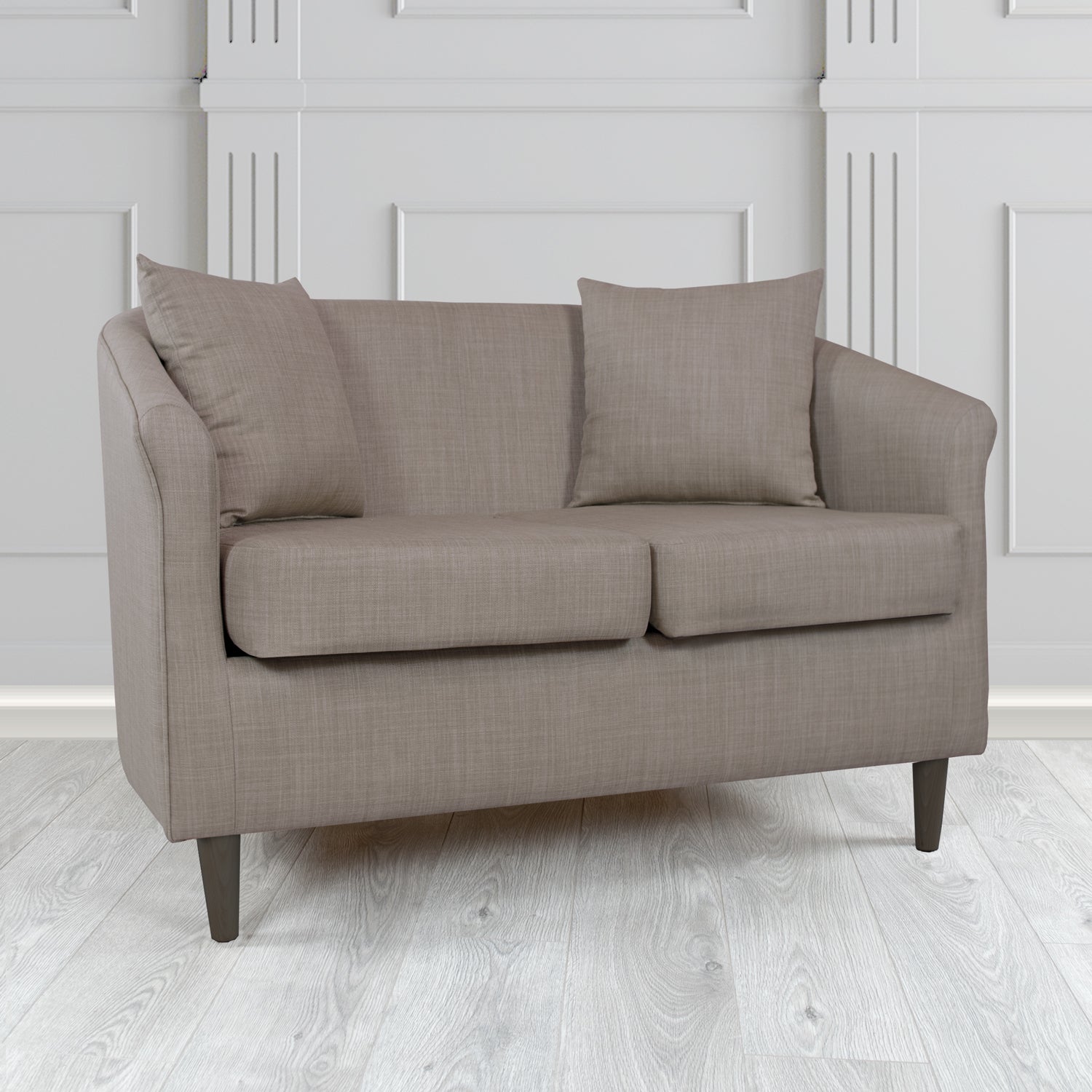 St Tropez Charles Slate Plain Linen Fabric 2 Seater Tub Sofa with Scatter Cushions - The Tub Chair Shop