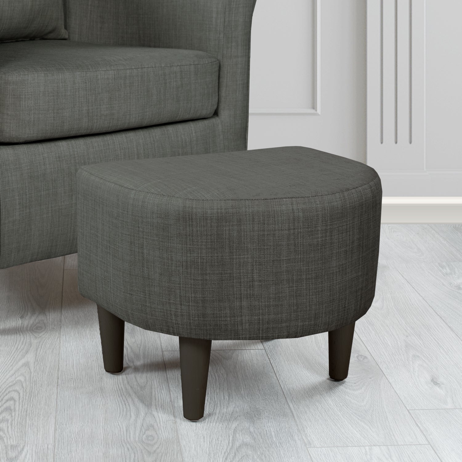 St Tropez Charles Charcoal Plain Linen Fabric Footstool