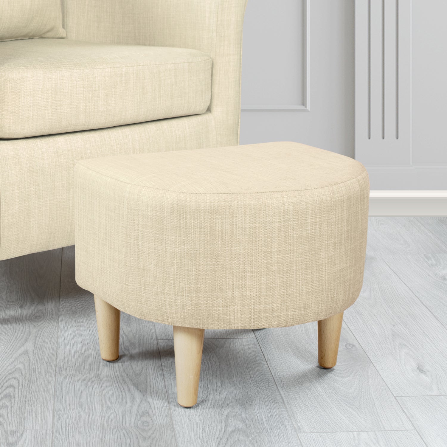 St Tropez Charles Cream Plain Linen Fabric Footstool