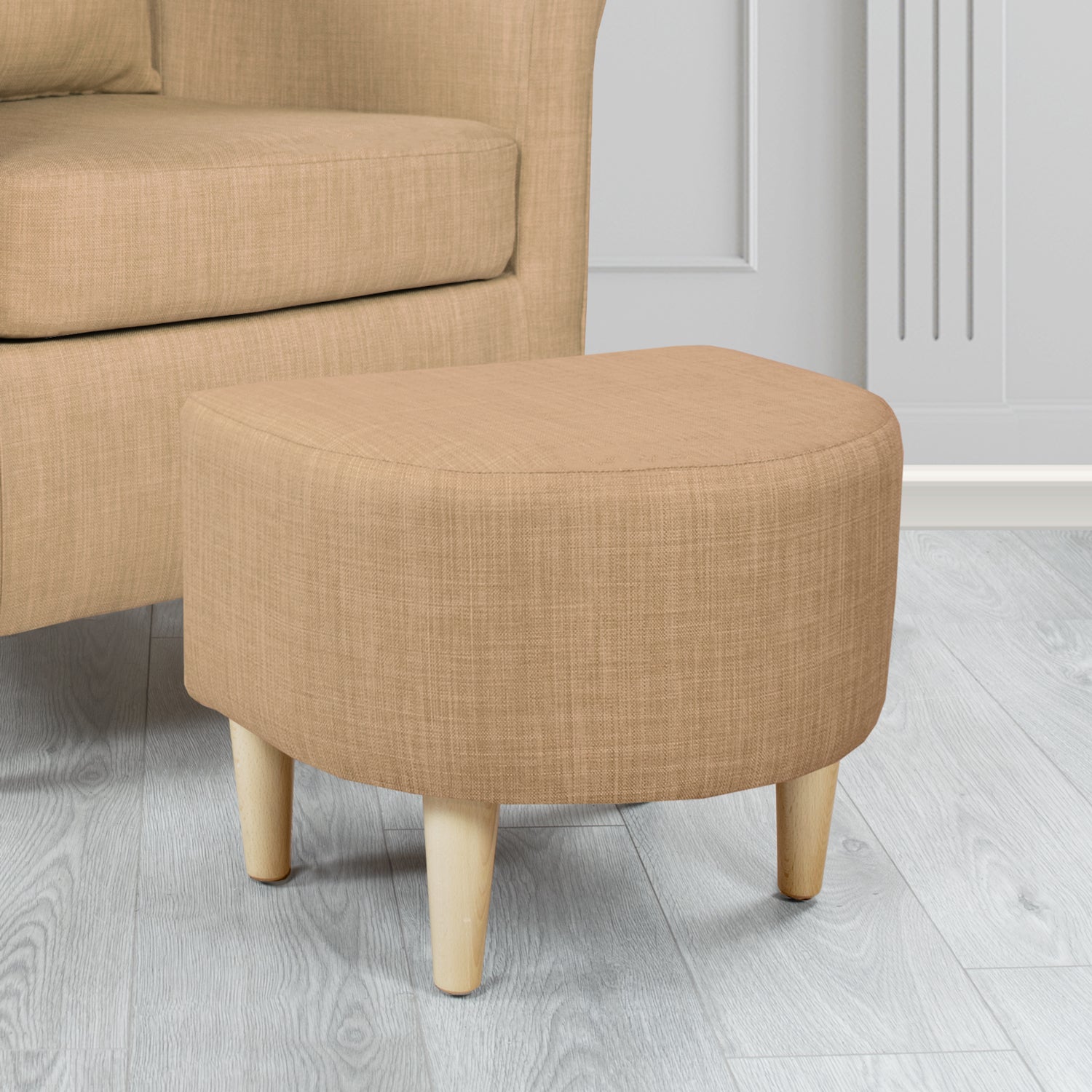 St Tropez Charles Honey Plain Linen Fabric Footstool