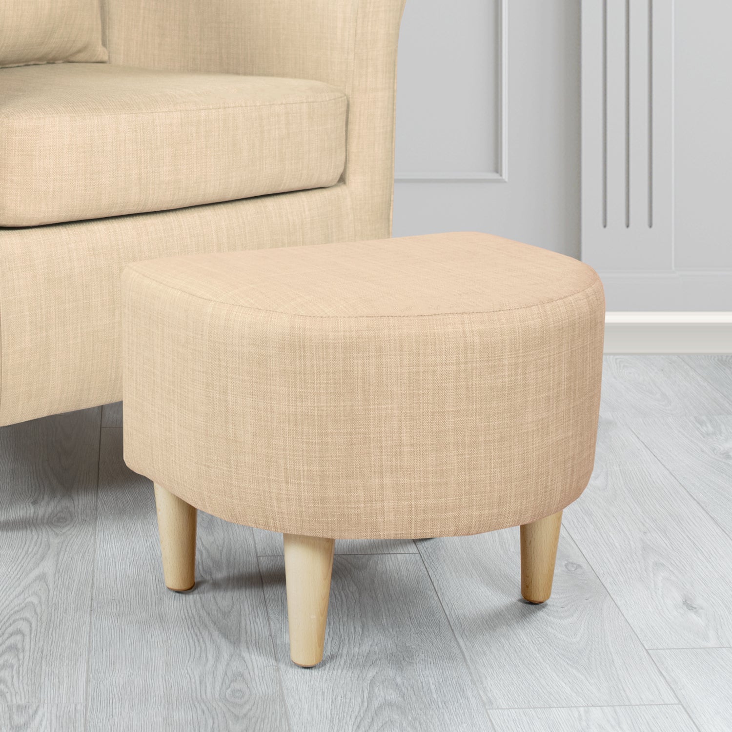 St Tropez Charles Pearl Plain Linen Fabric Footstool