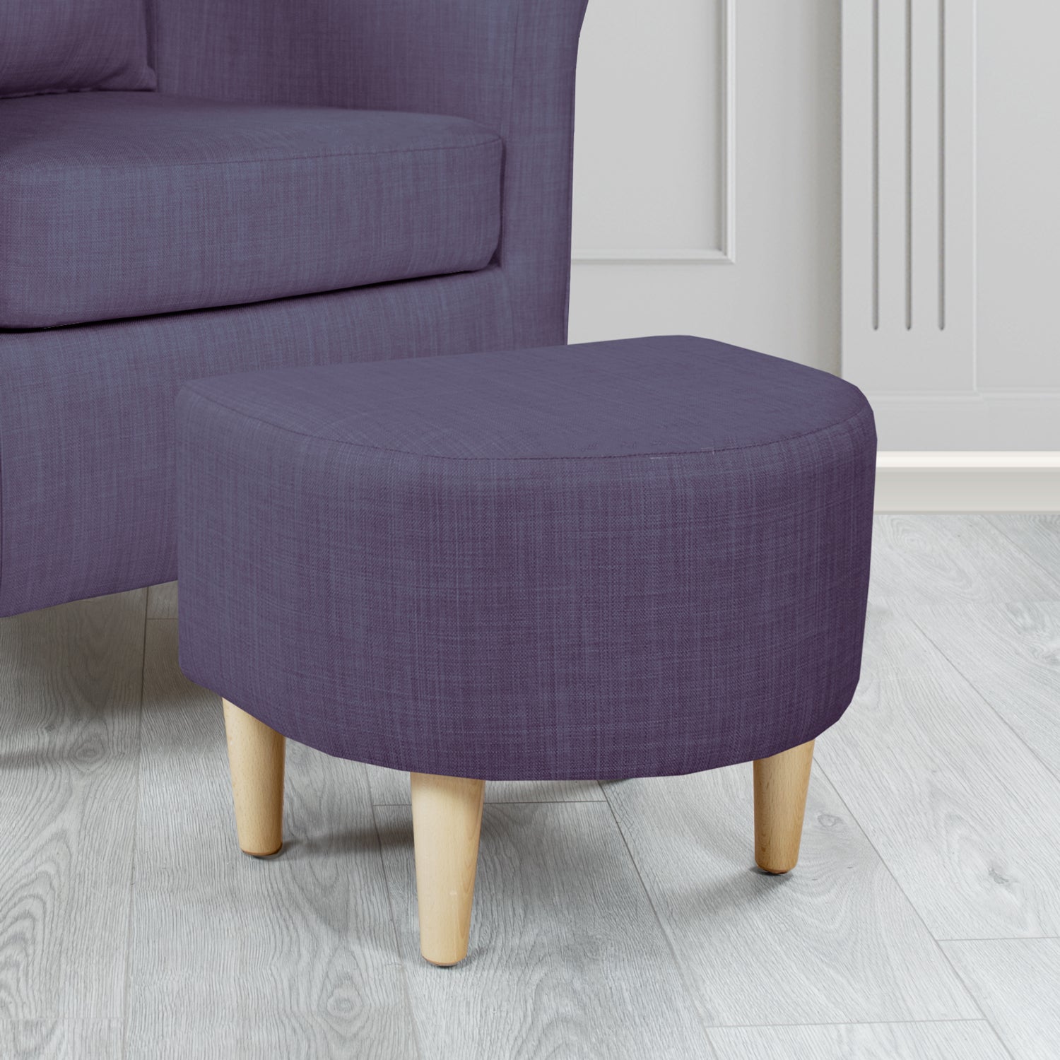 St Tropez Charles Purple Plain Linen Fabric Footstool