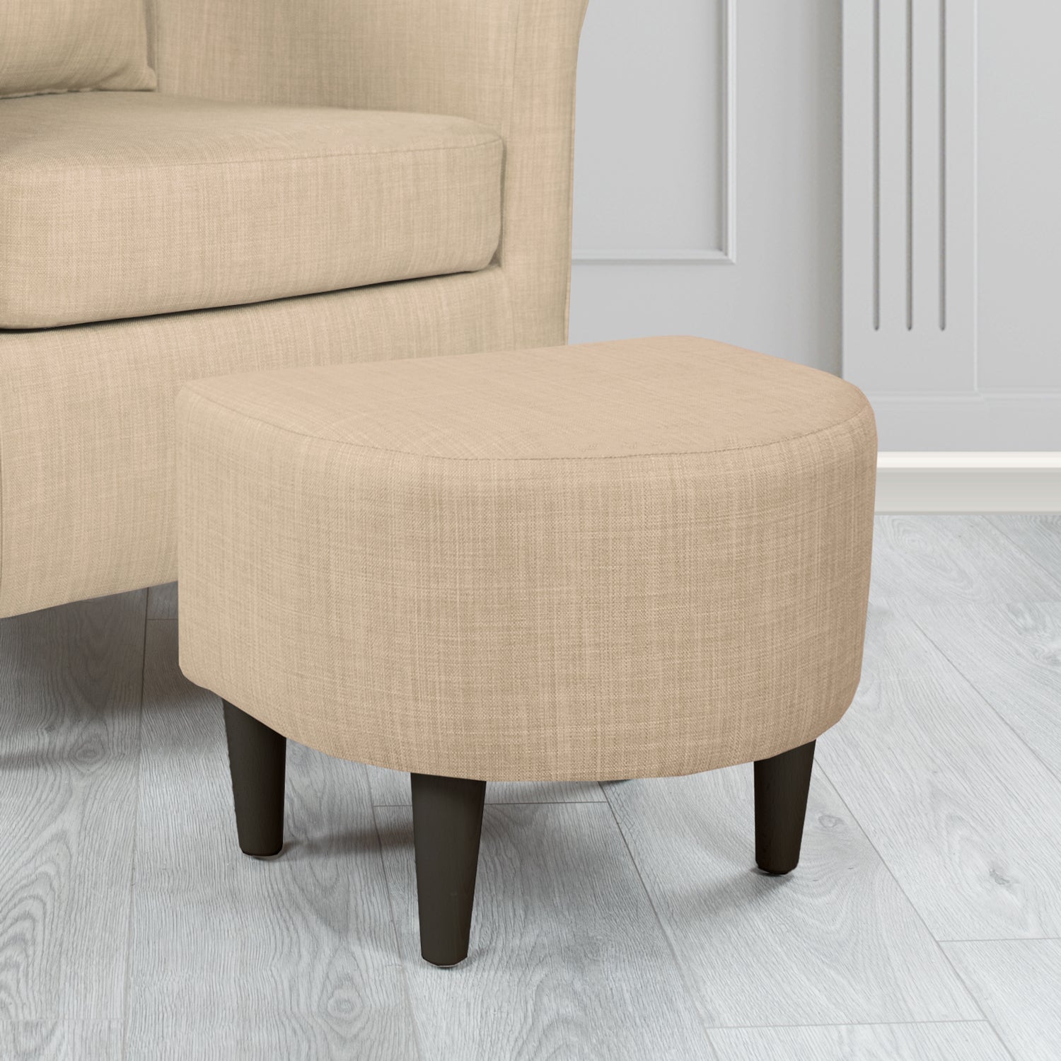 St Tropez Charles Sand Plain Linen Fabric Footstool