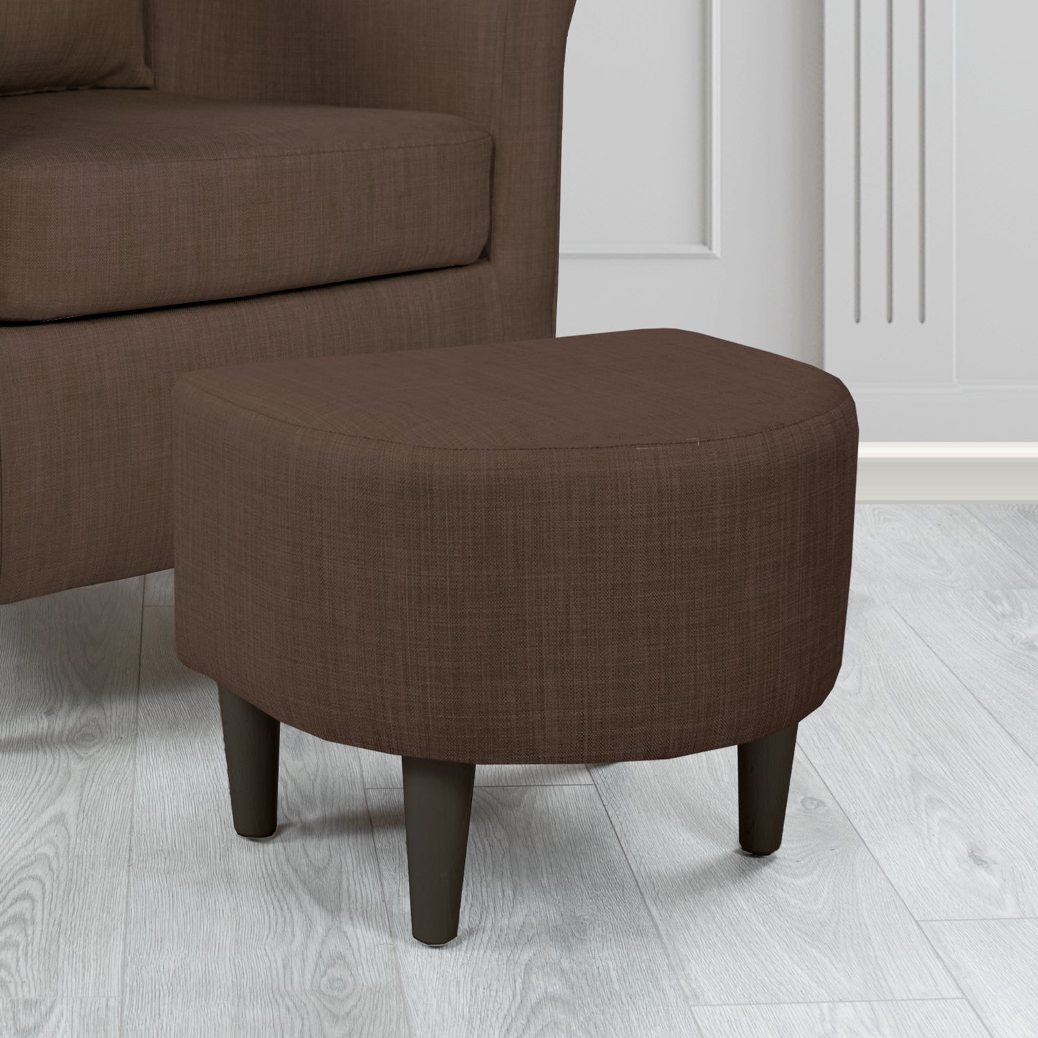 St Tropez Charles Sandalwood Plain Linen Fabric Footstool