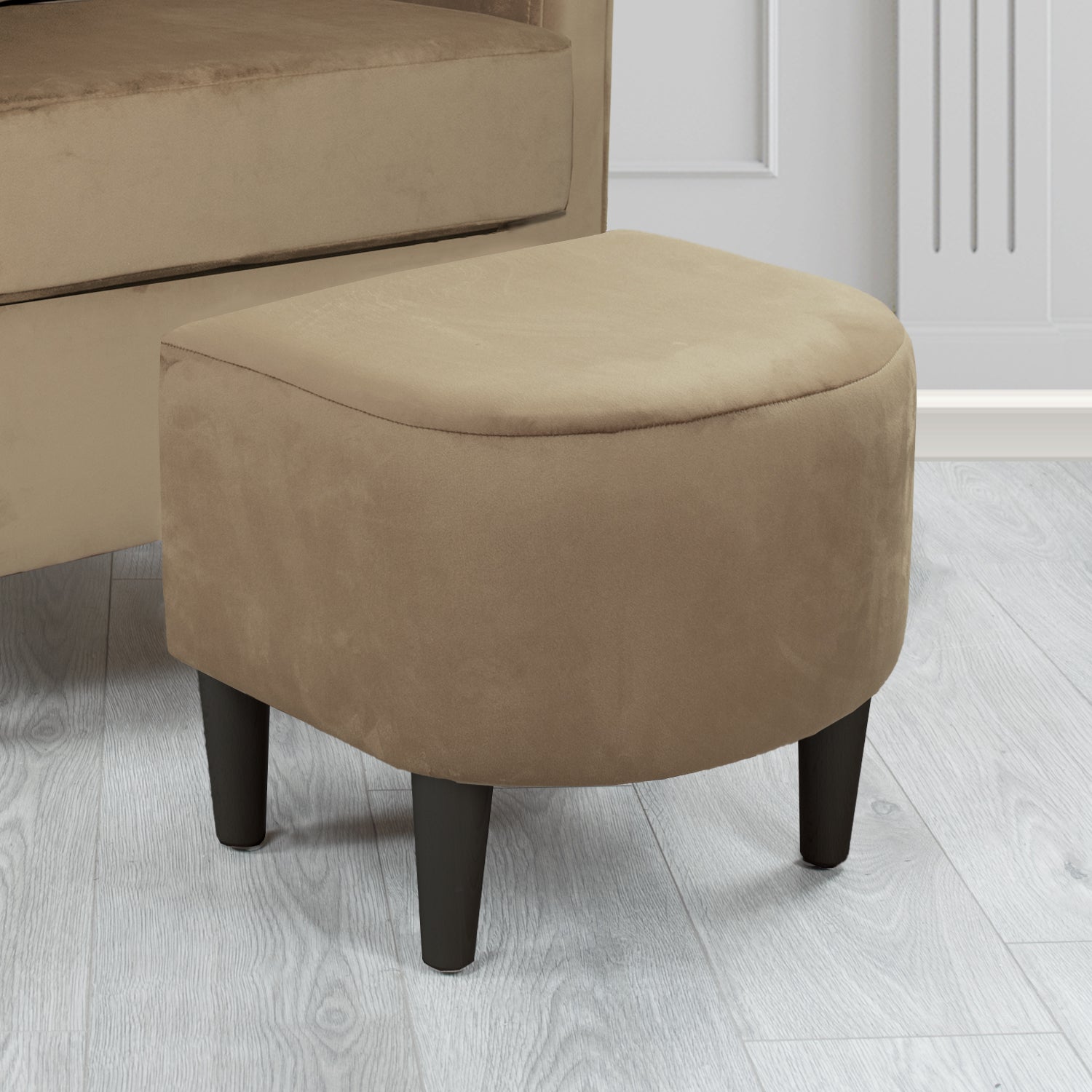 St Tropez Monaco Biscuit Plush Plain Velvet Fabric Footstool (6606665973802)