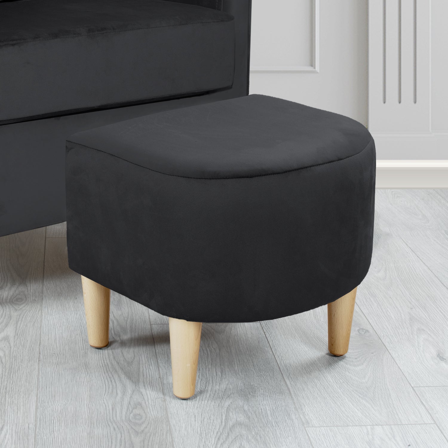 St Tropez Monaco Black Plush Plain Velvet Fabric Footstool (6606666399786)