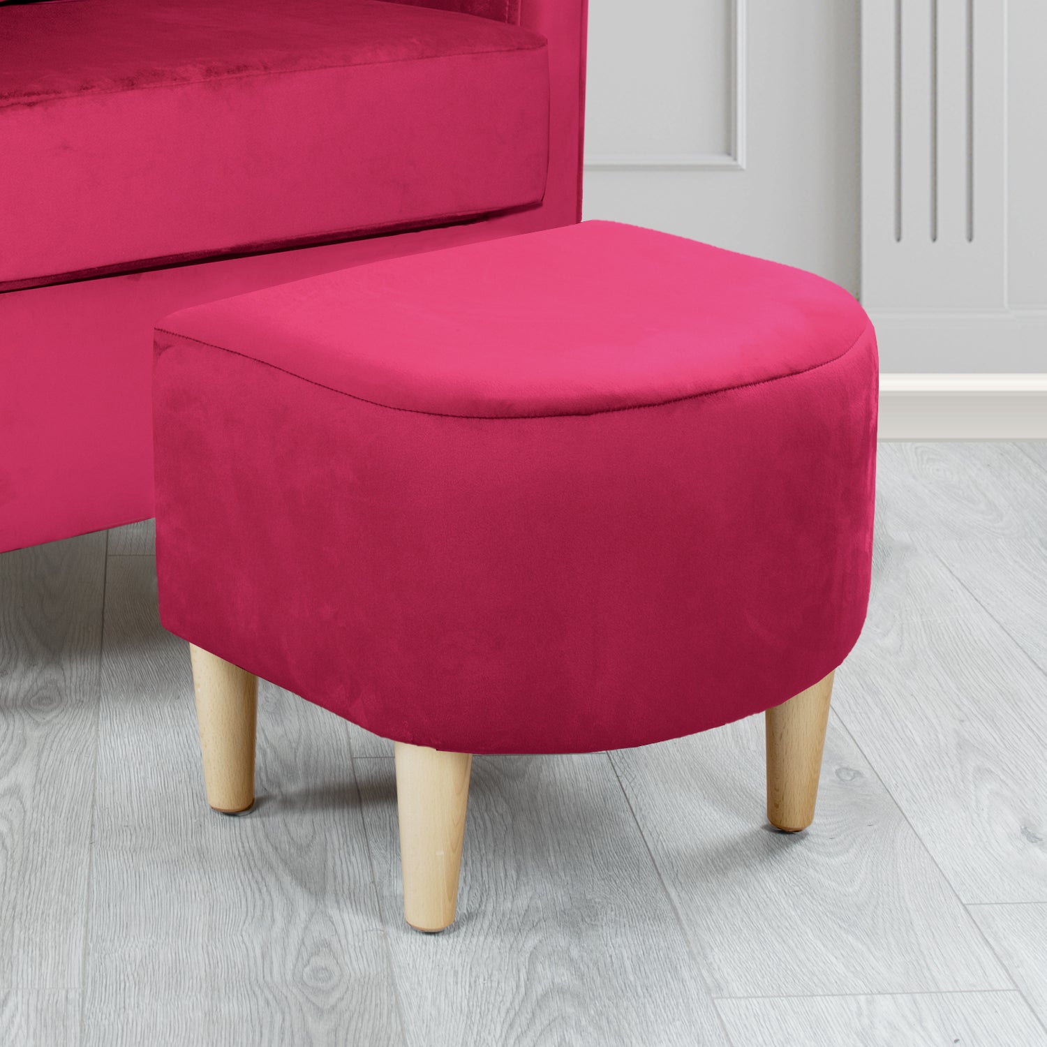 St Tropez Monaco Boysenberry Plush Plain Velvet Fabric Footstool (6606666989610)