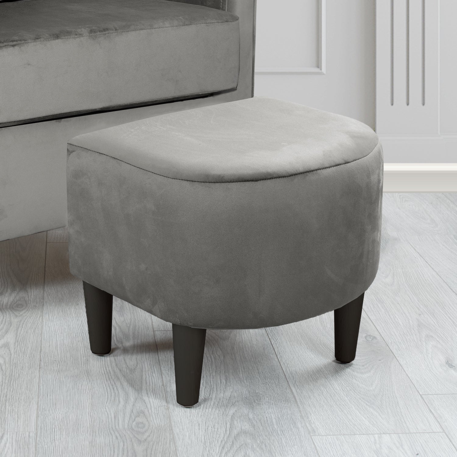 St Tropez Monaco Charcoal Plush Plain Velvet Fabric Footstool (6606668202026)