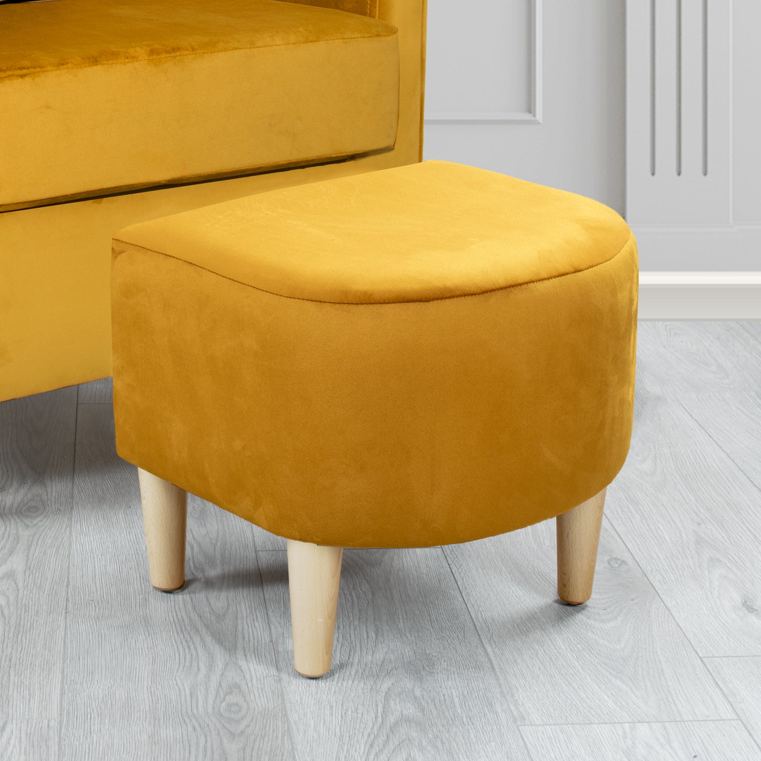 St Tropez Monaco Gold Plush Plain Velvet Fabric Footstool (6606669185066)