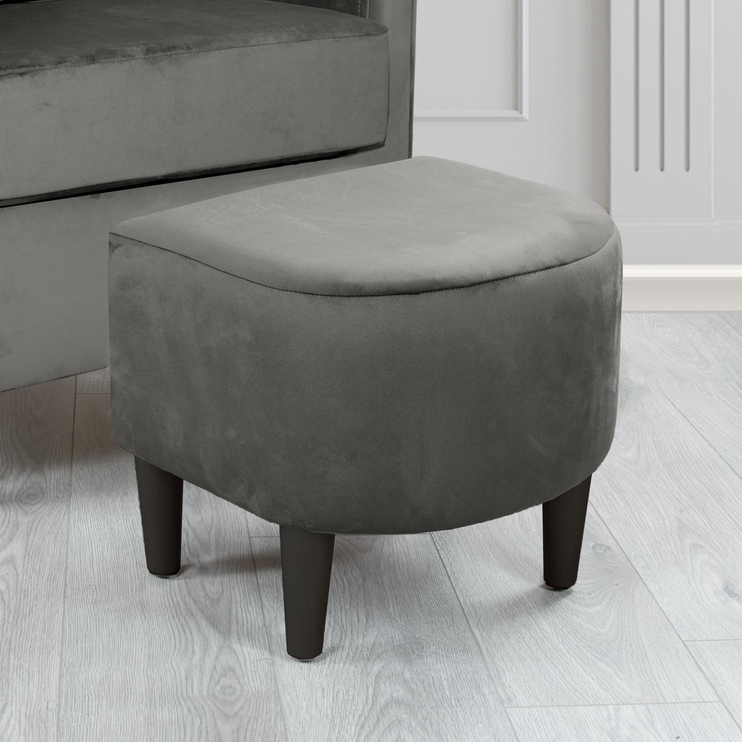 St Tropez Monaco Grey Plush Plain Velvet Fabric Footstool (6606669938730)
