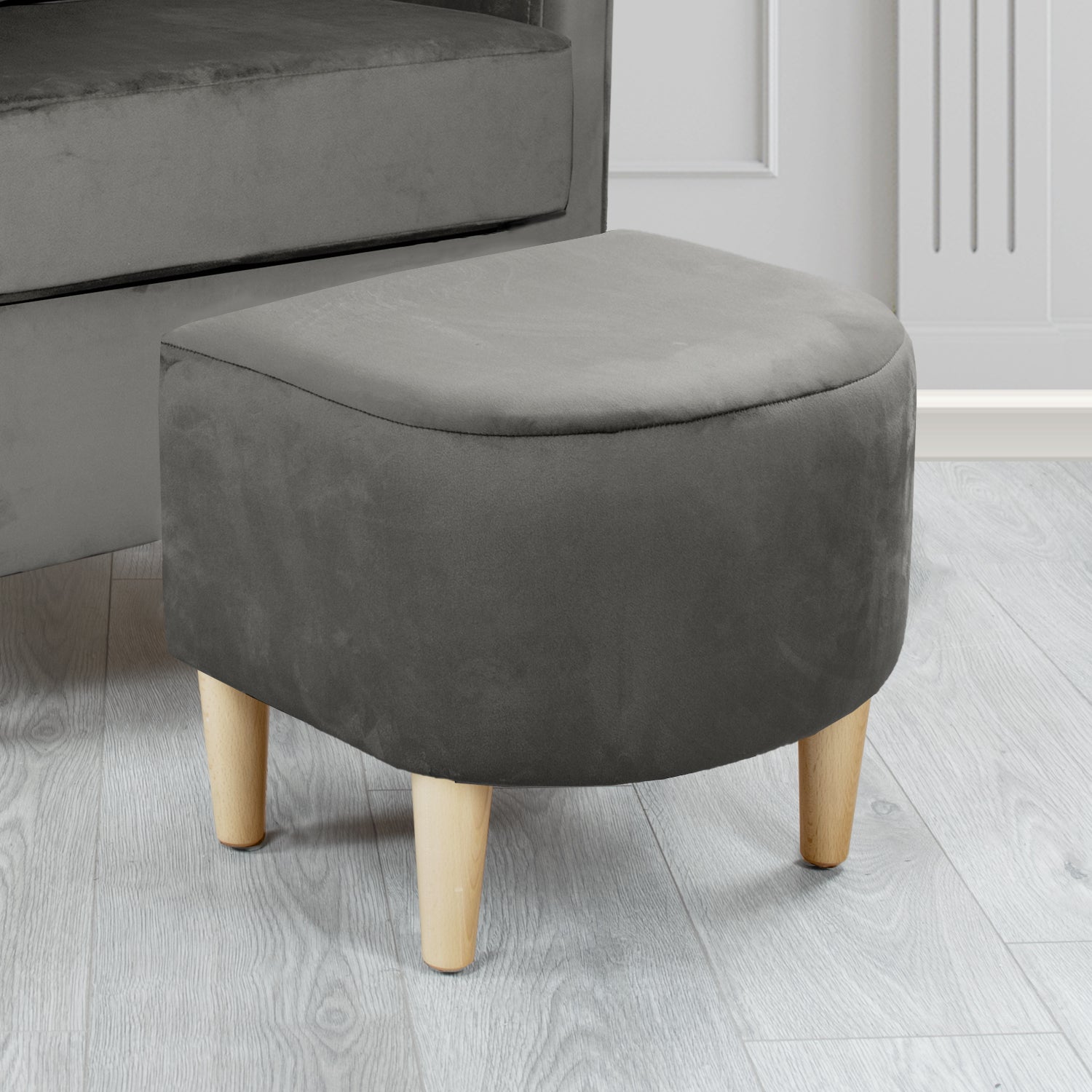 St Tropez Monaco Grey Plush Plain Velvet Fabric Footstool (6606669938730)