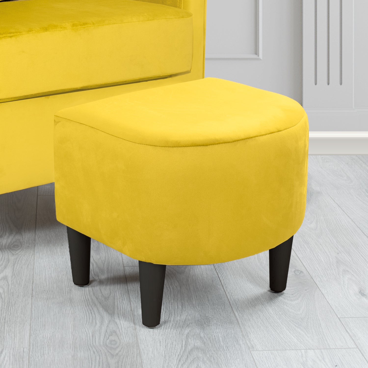 St Tropez Monaco Lemon Plush Plain Velvet Fabric Footstool (6606671282218)