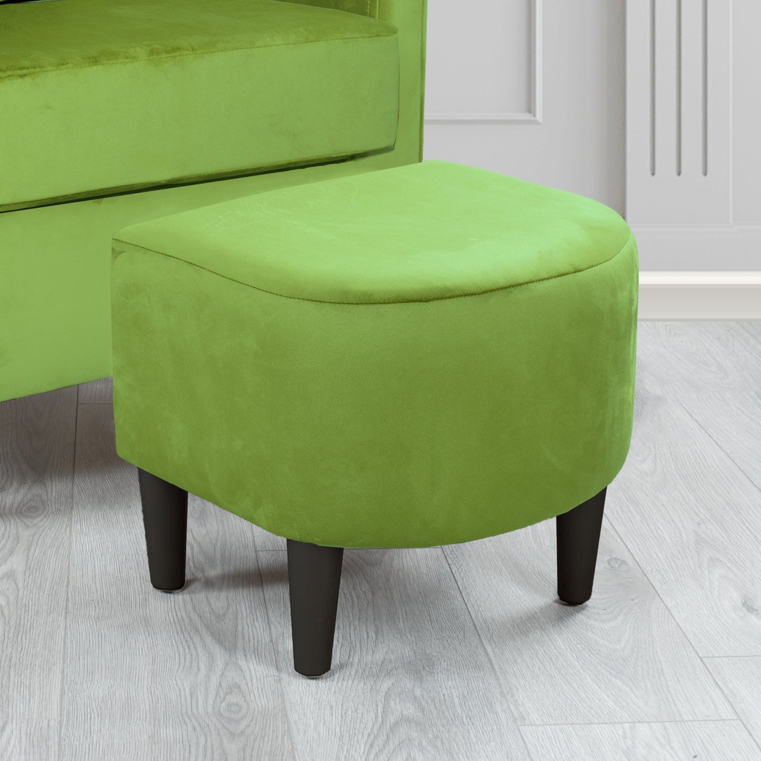 St Tropez Monaco Olive Plush Plain Velvet Fabric Footstool (6606671872042)