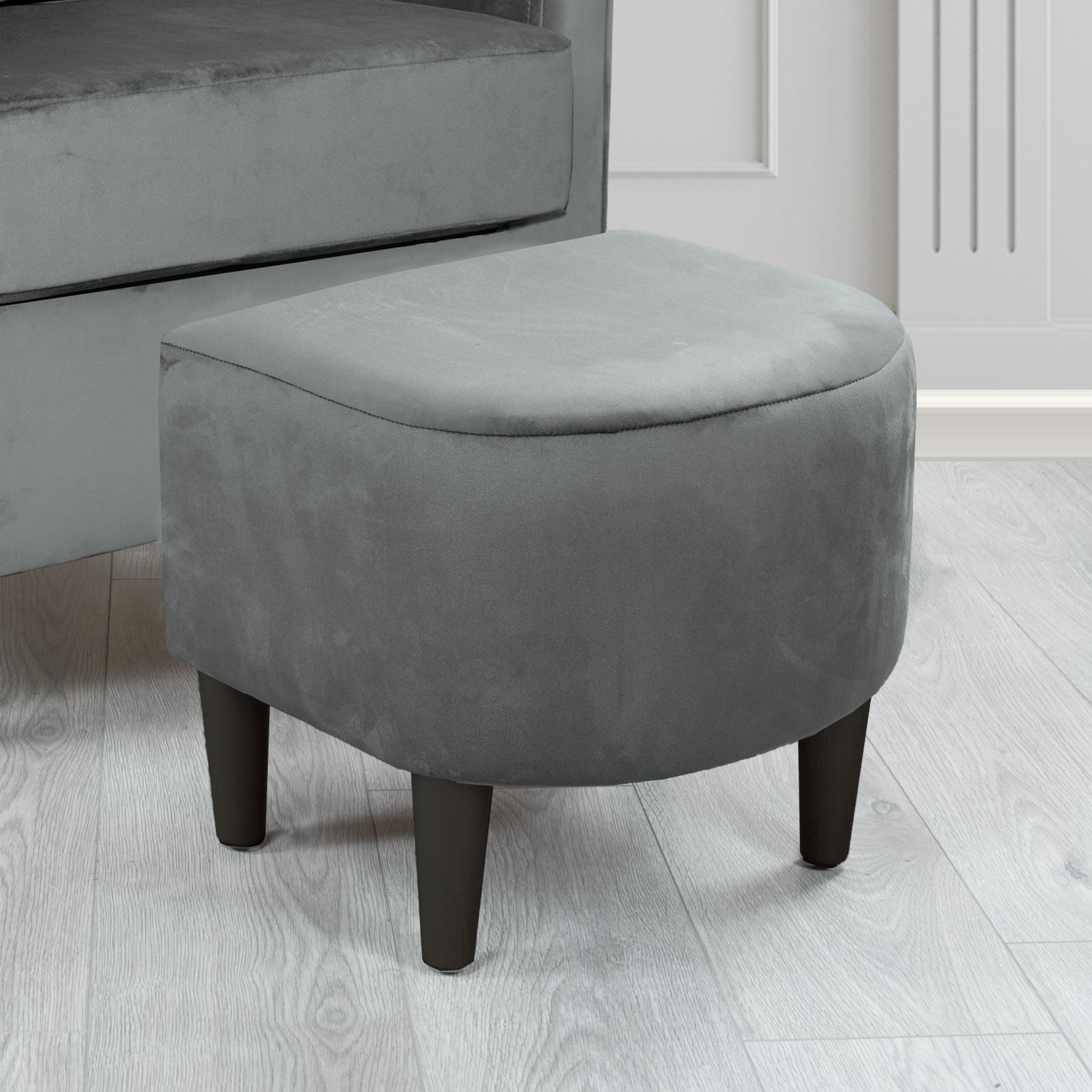 St Tropez Monaco Platinum Plush Plain Velvet Fabric Footstool (6606672625706)