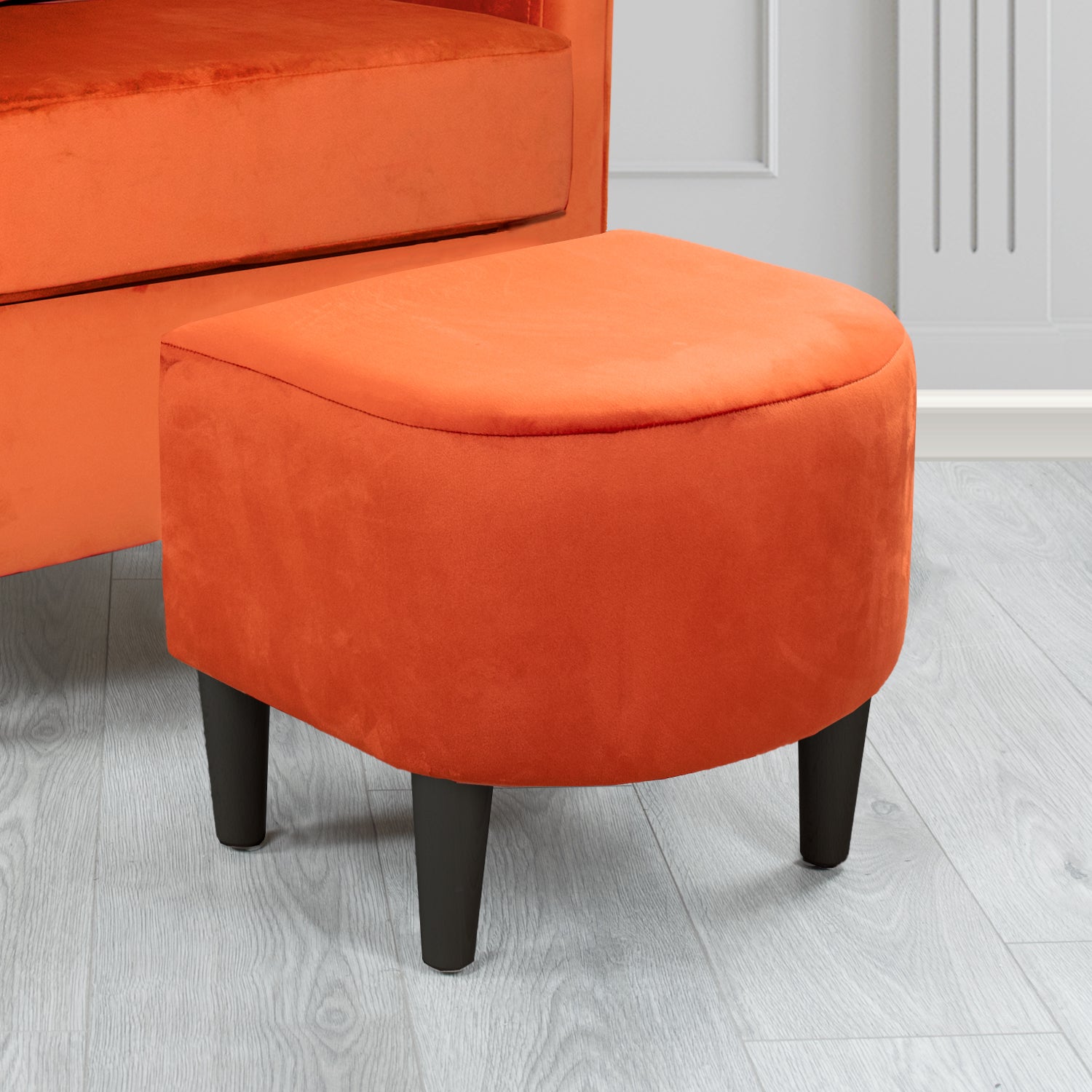 St Tropez Monaco Pumpkin Plush Plain Velvet Fabric Footstool (6606673444906)