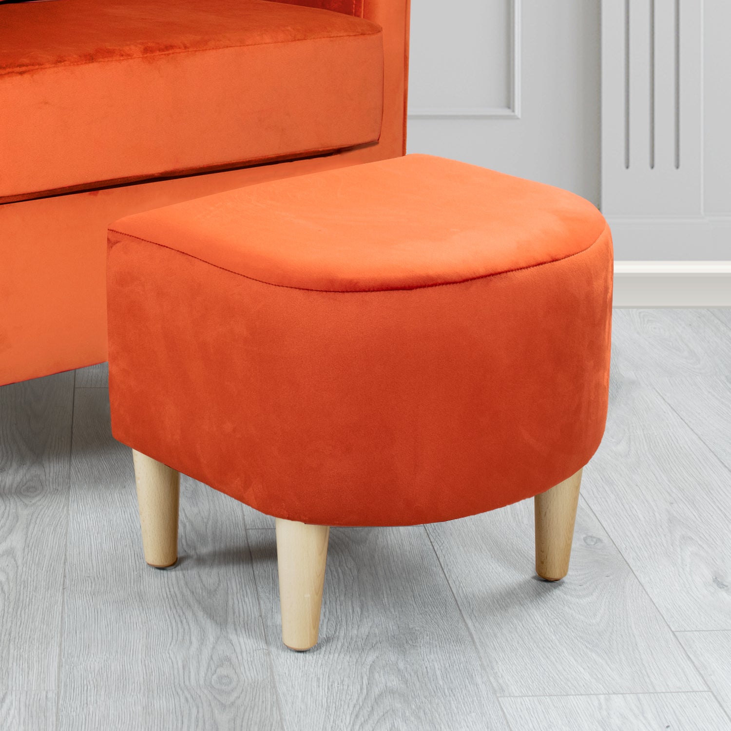 St Tropez Monaco Pumpkin Plush Plain Velvet Fabric Footstool (6606673444906)